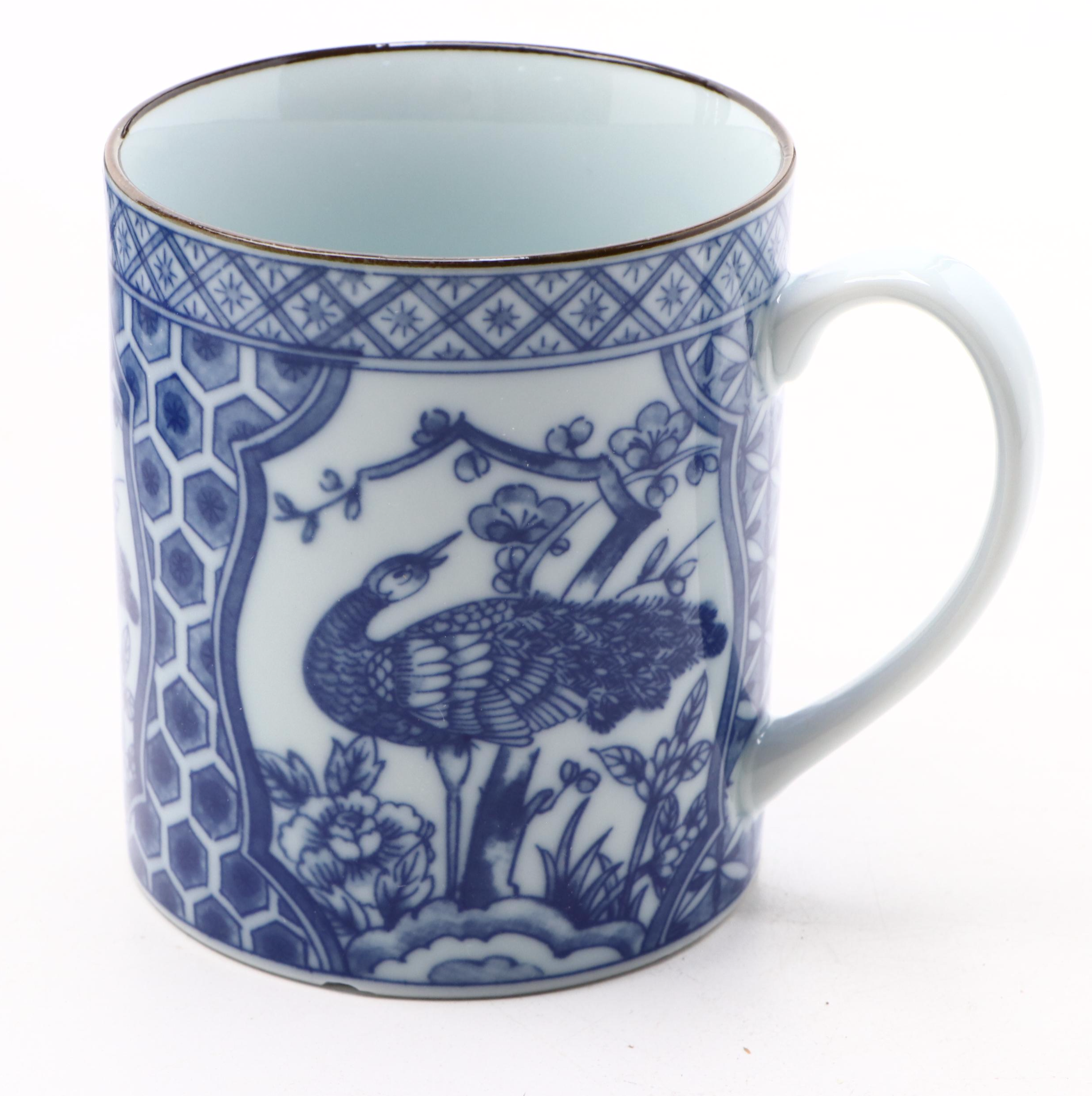 Blue on White Porcelain Mugs and Bowls