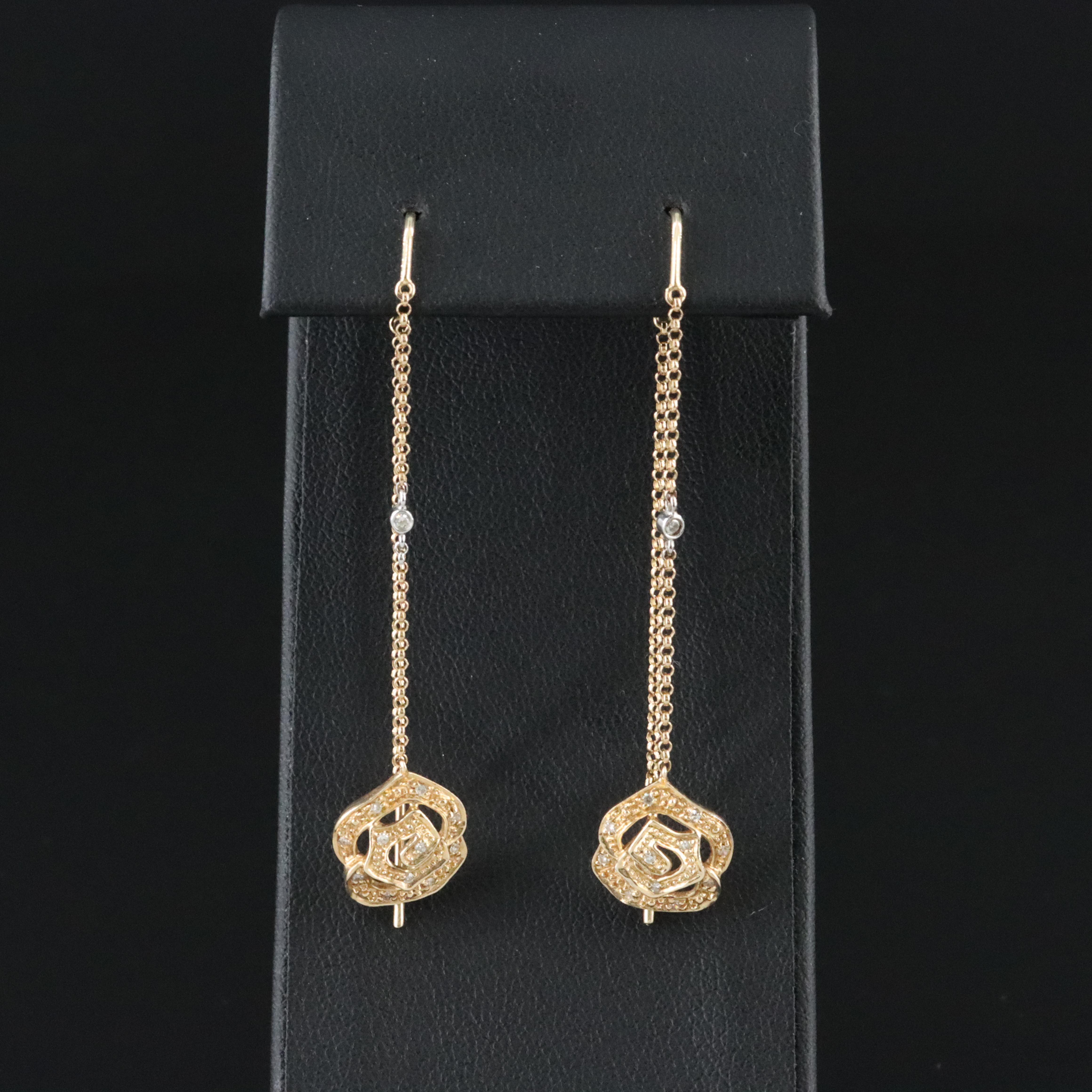 14K 0.10 CTW Diamond Rose Threader Earrings