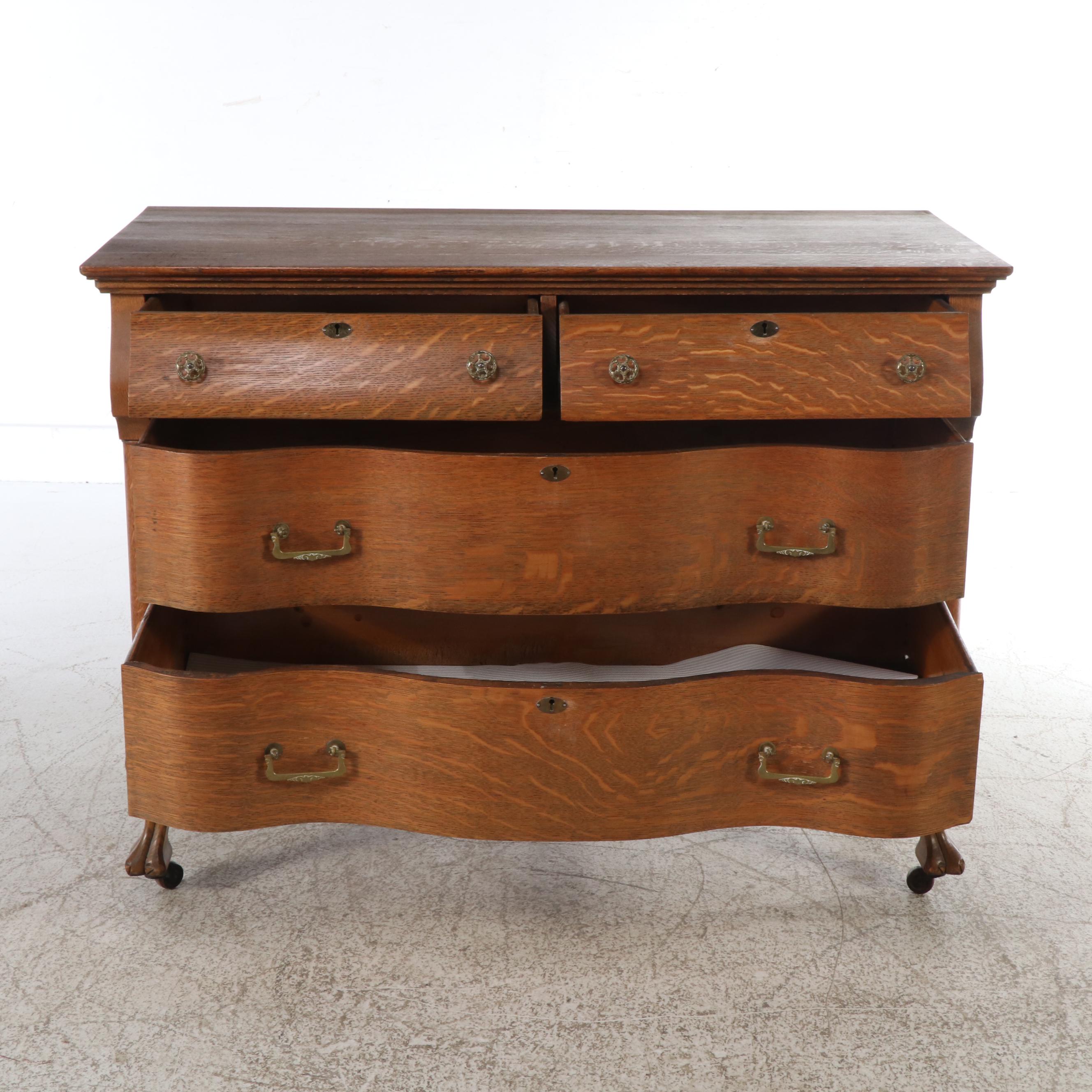 Victorian Serpentine Front Oak Dresser and Mirror