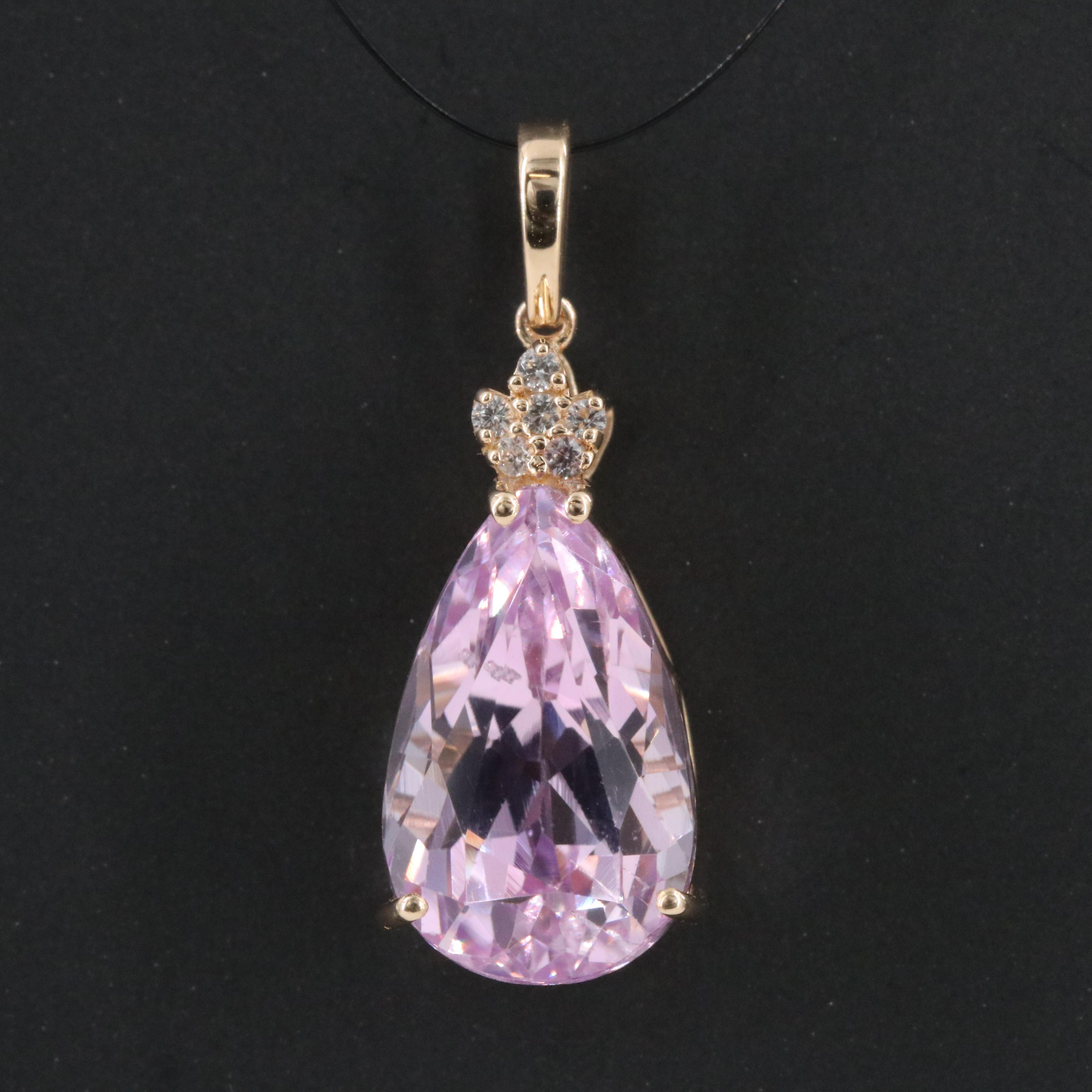 14K 8.30 CT Kunzite and White Sapphire Ring