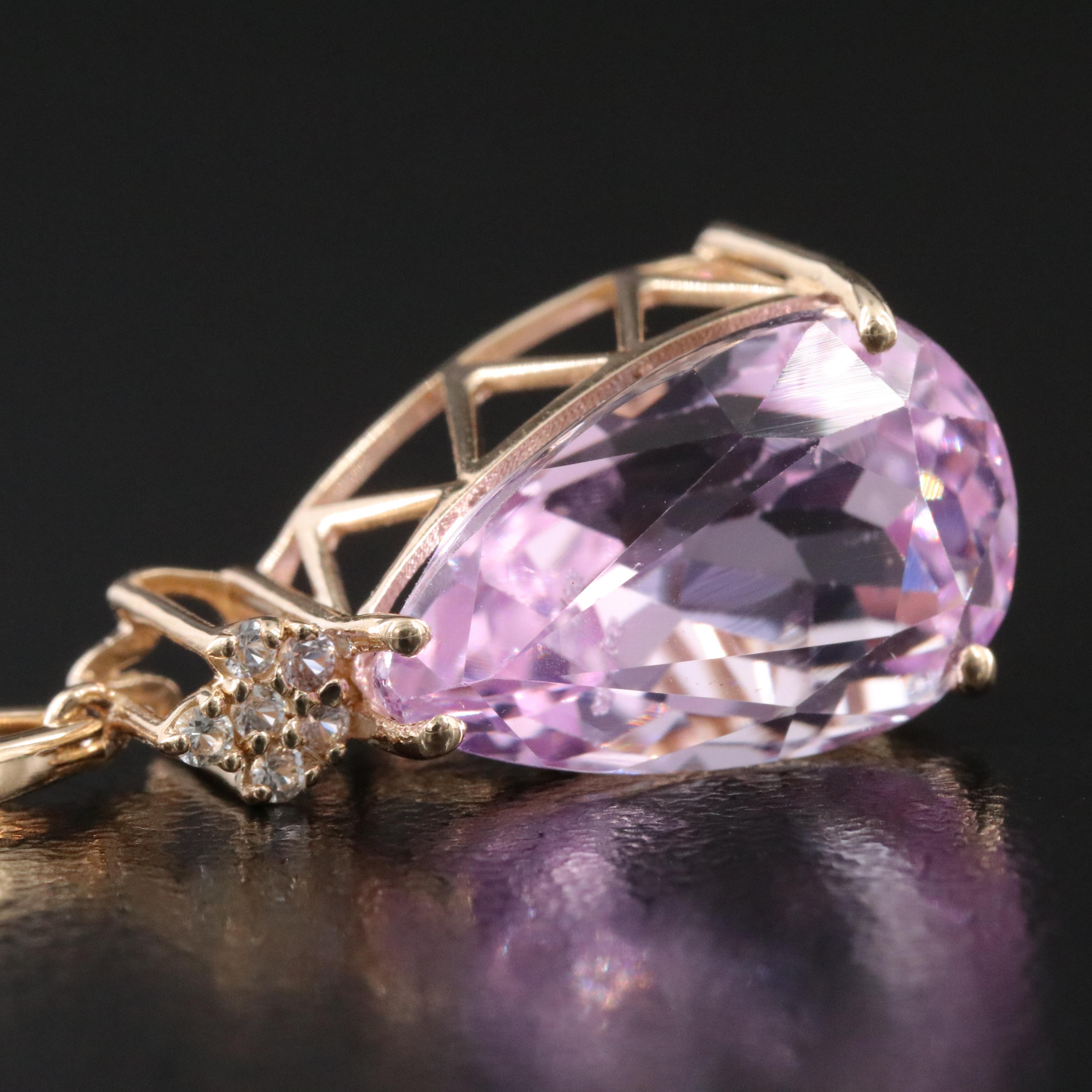 14K 8.30 CT Kunzite and White Sapphire Ring