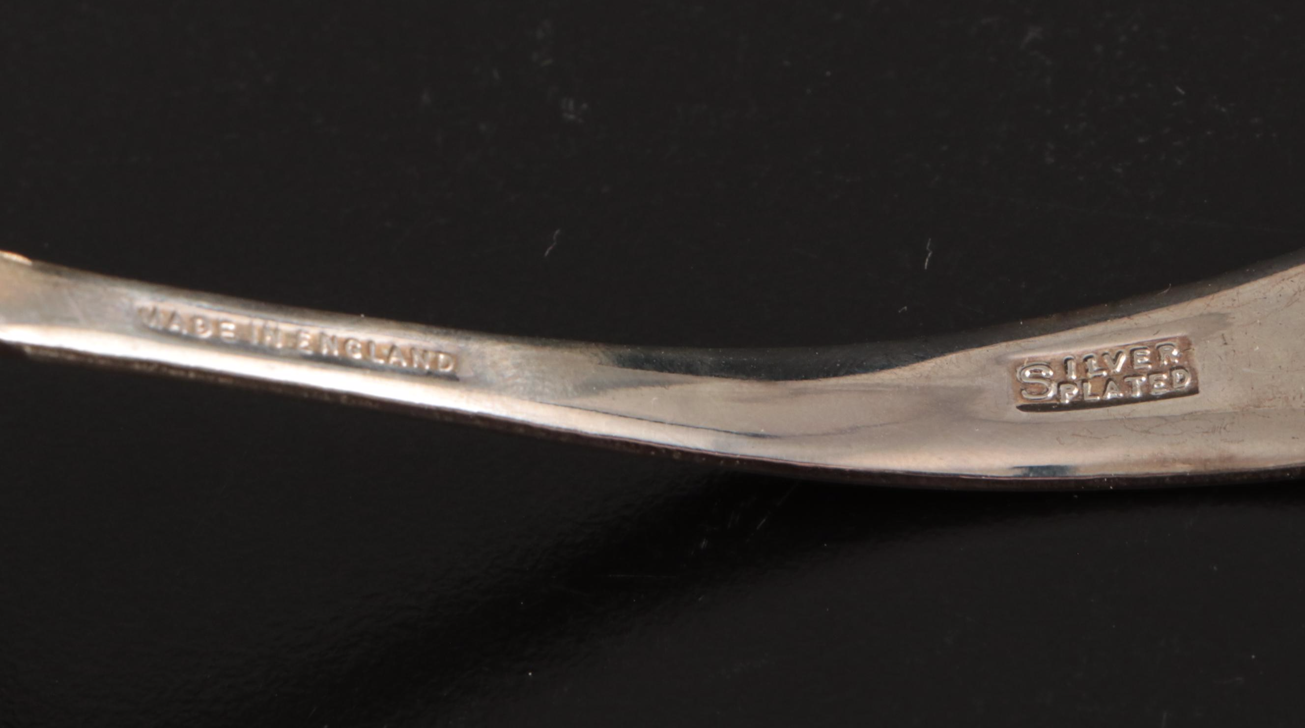 English Metal Coffee and Sugar Tins, Silver Plate Spoons and Metal Serving Trays