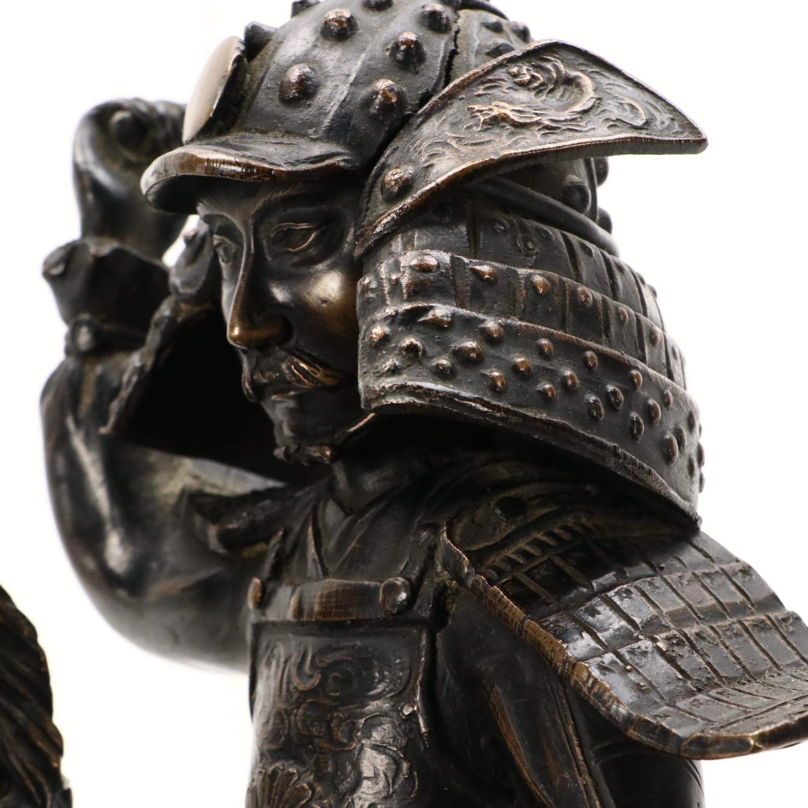 Bronze Sculpture of Samurai on a Horse