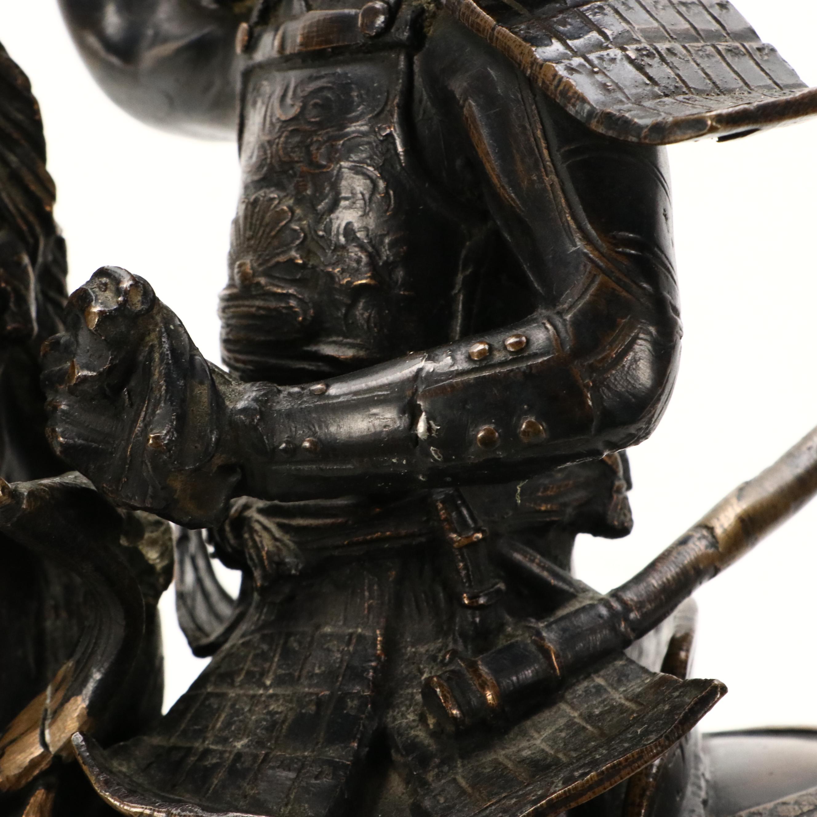 Bronze Sculpture of Samurai on a Horse