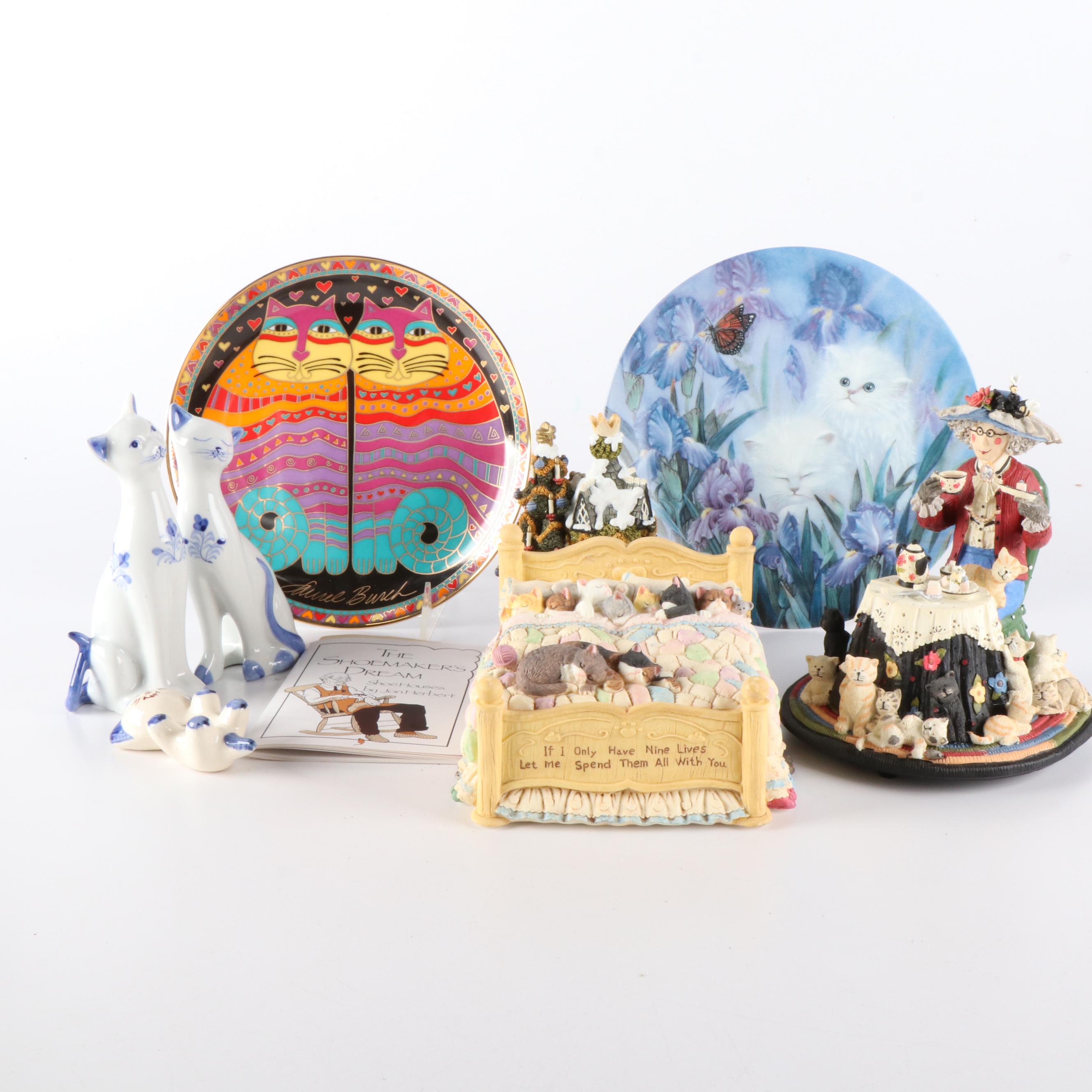 Laurel Burch "Friendly Felines" and Lily Chang Garden Discovery Plates, Figures