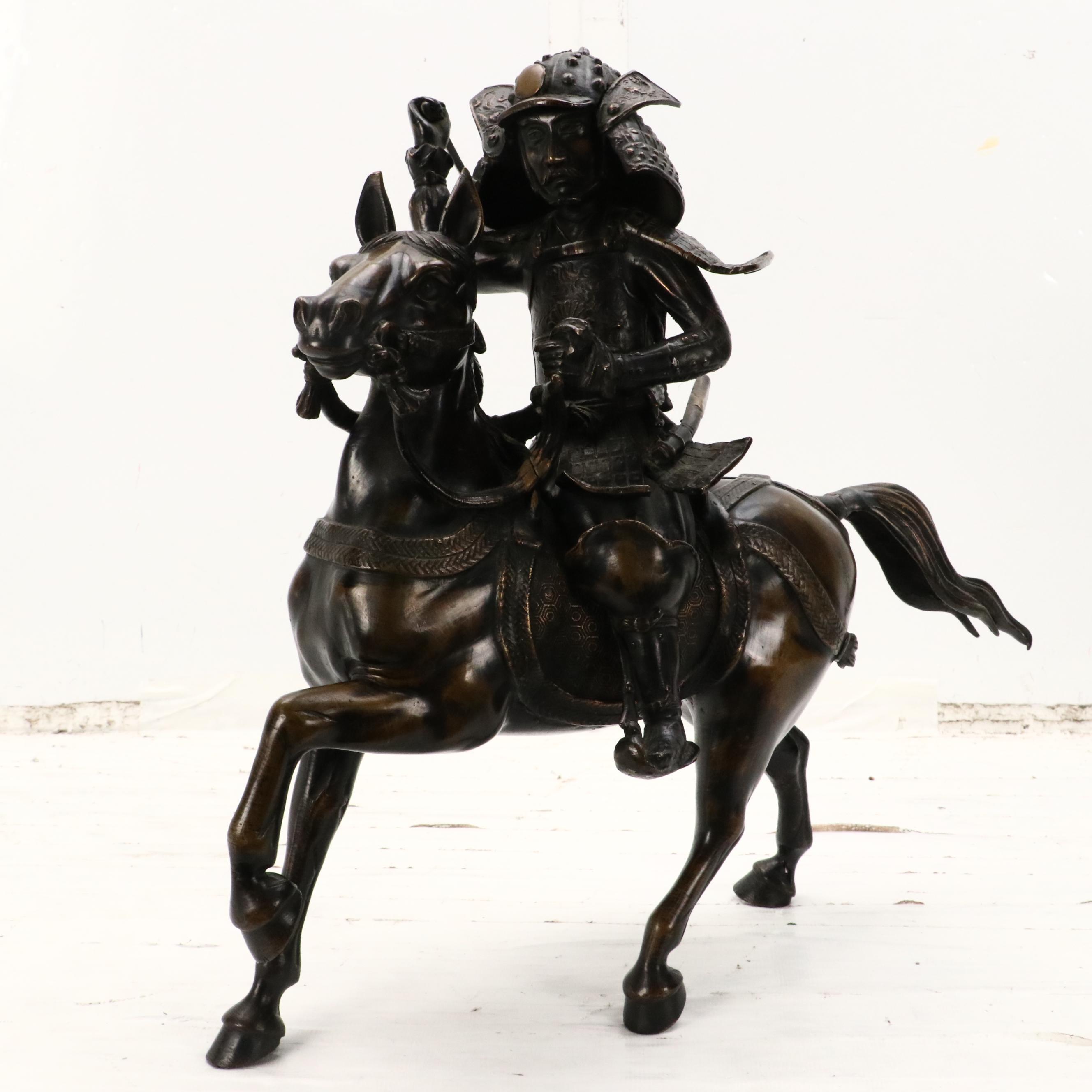 Bronze Sculpture of Samurai on a Horse