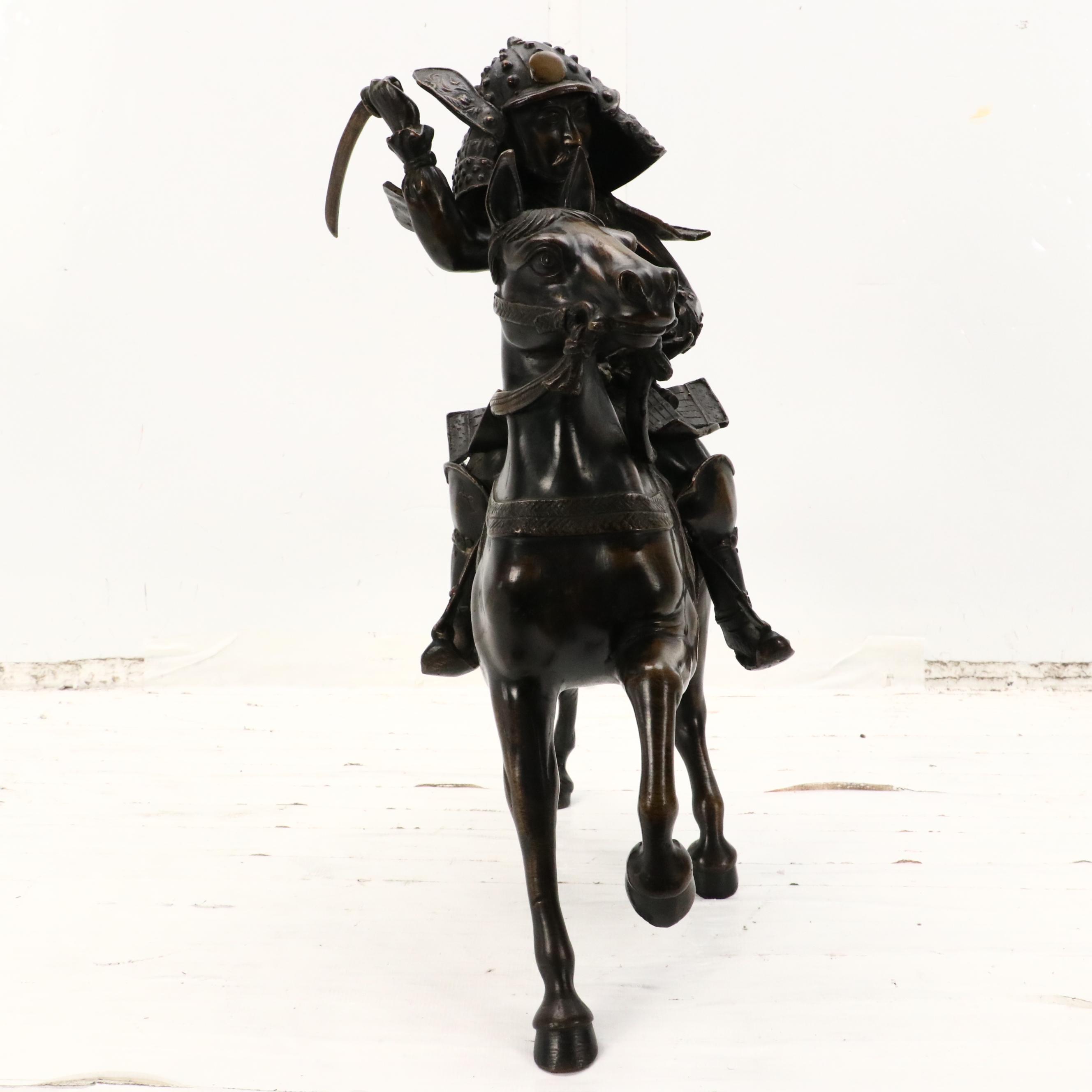 Bronze Sculpture of Samurai on a Horse