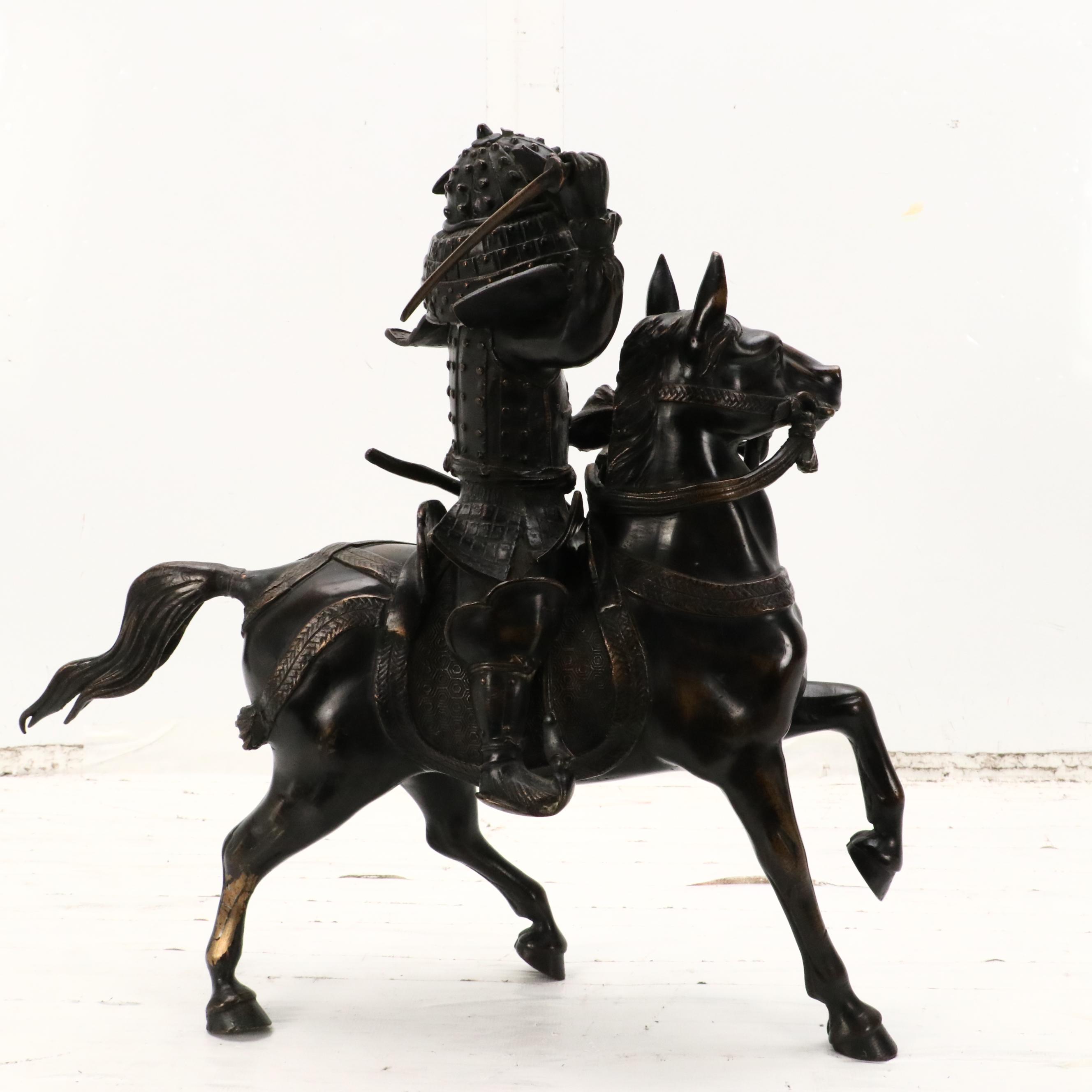 Bronze Sculpture of Samurai on a Horse