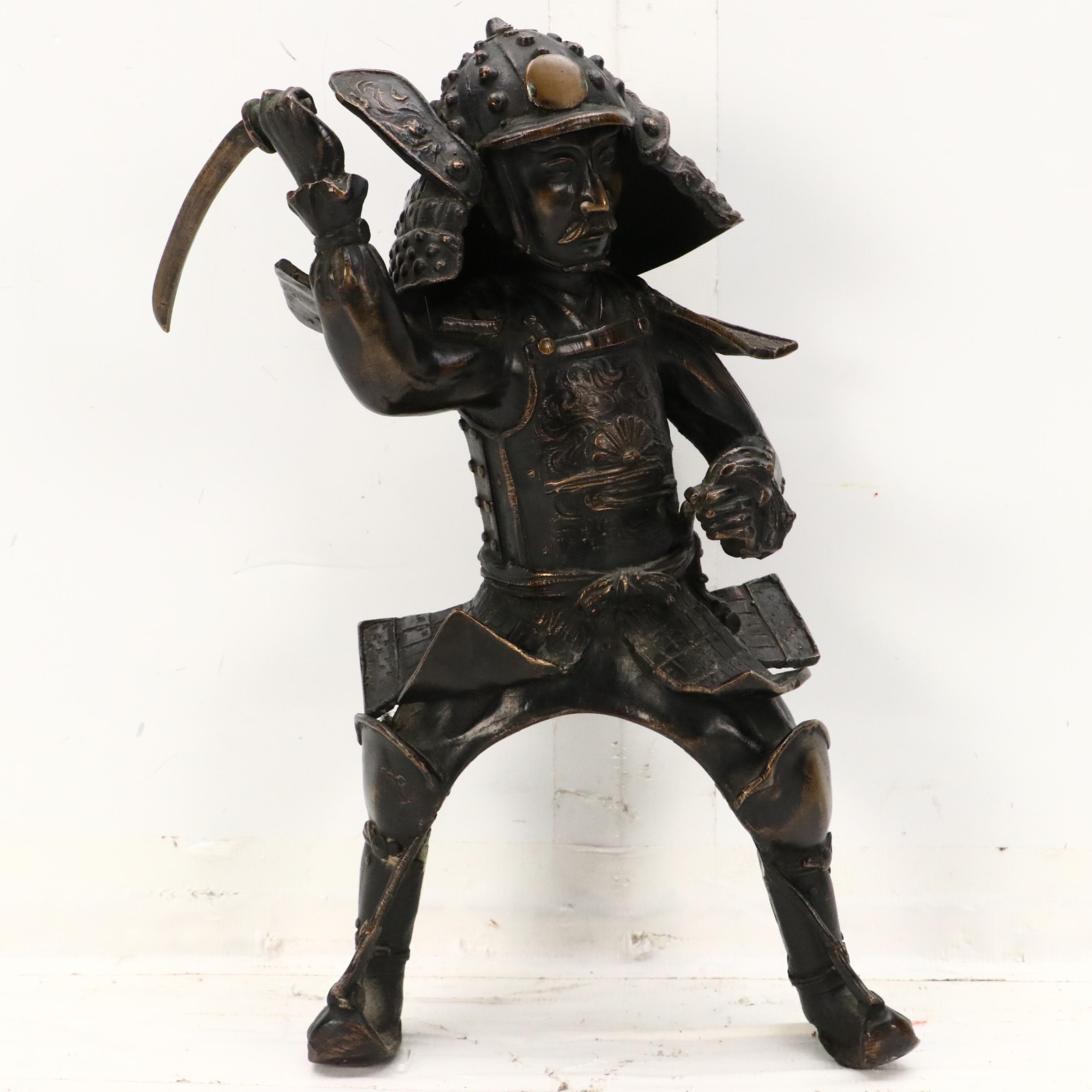 Bronze Sculpture of Samurai on a Horse