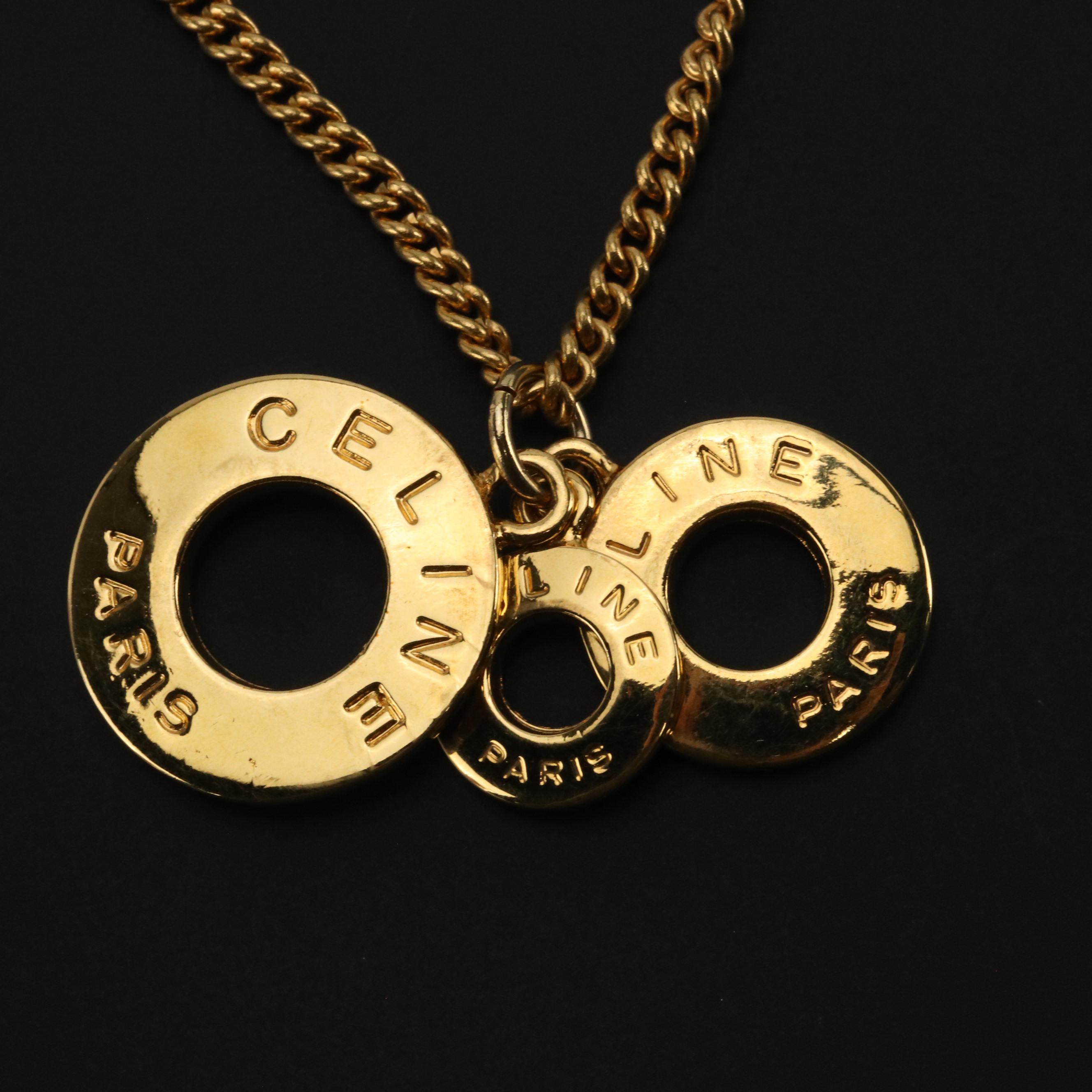 Celine Triple Logo Charm Pendant Necklace