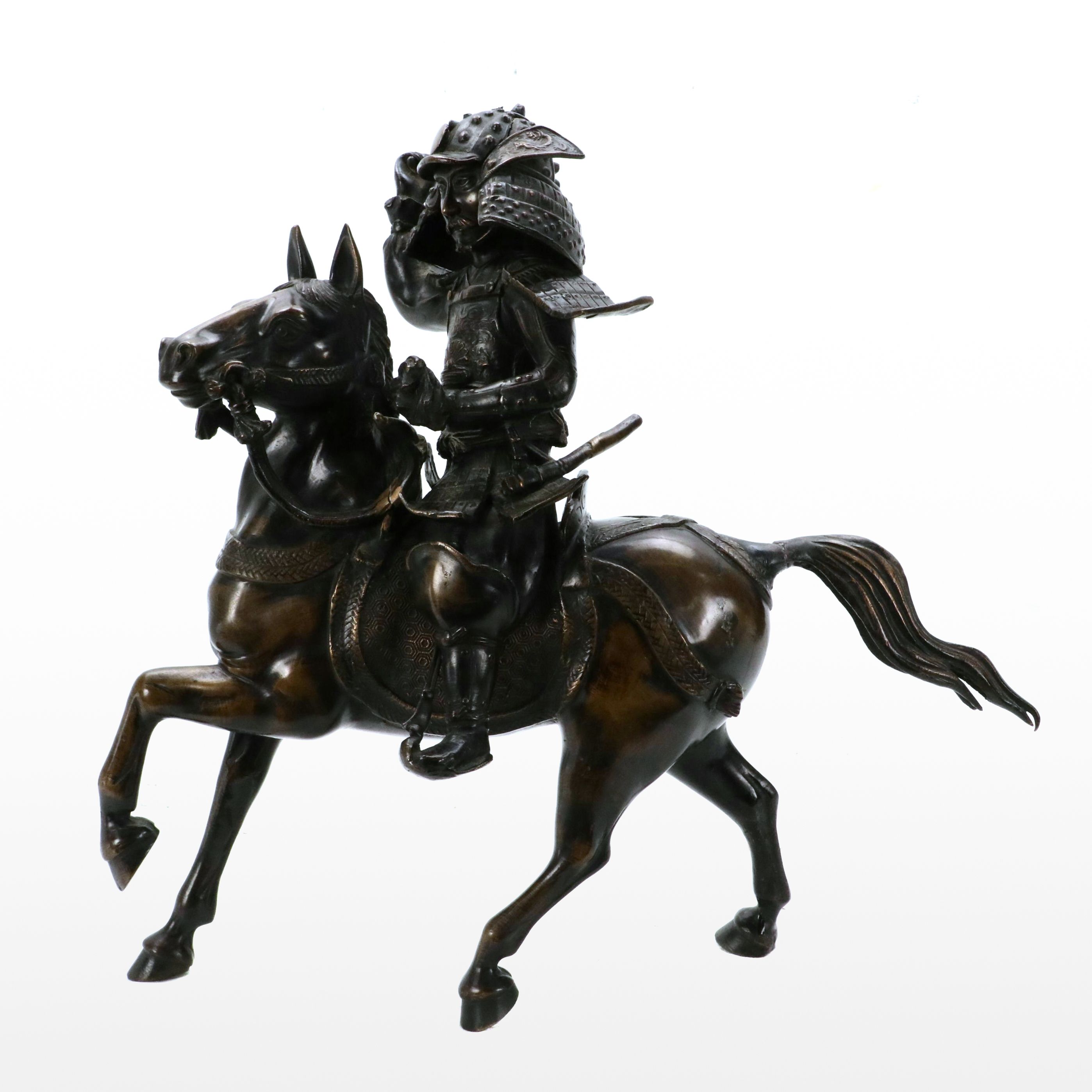 Bronze Sculpture of Samurai on a Horse