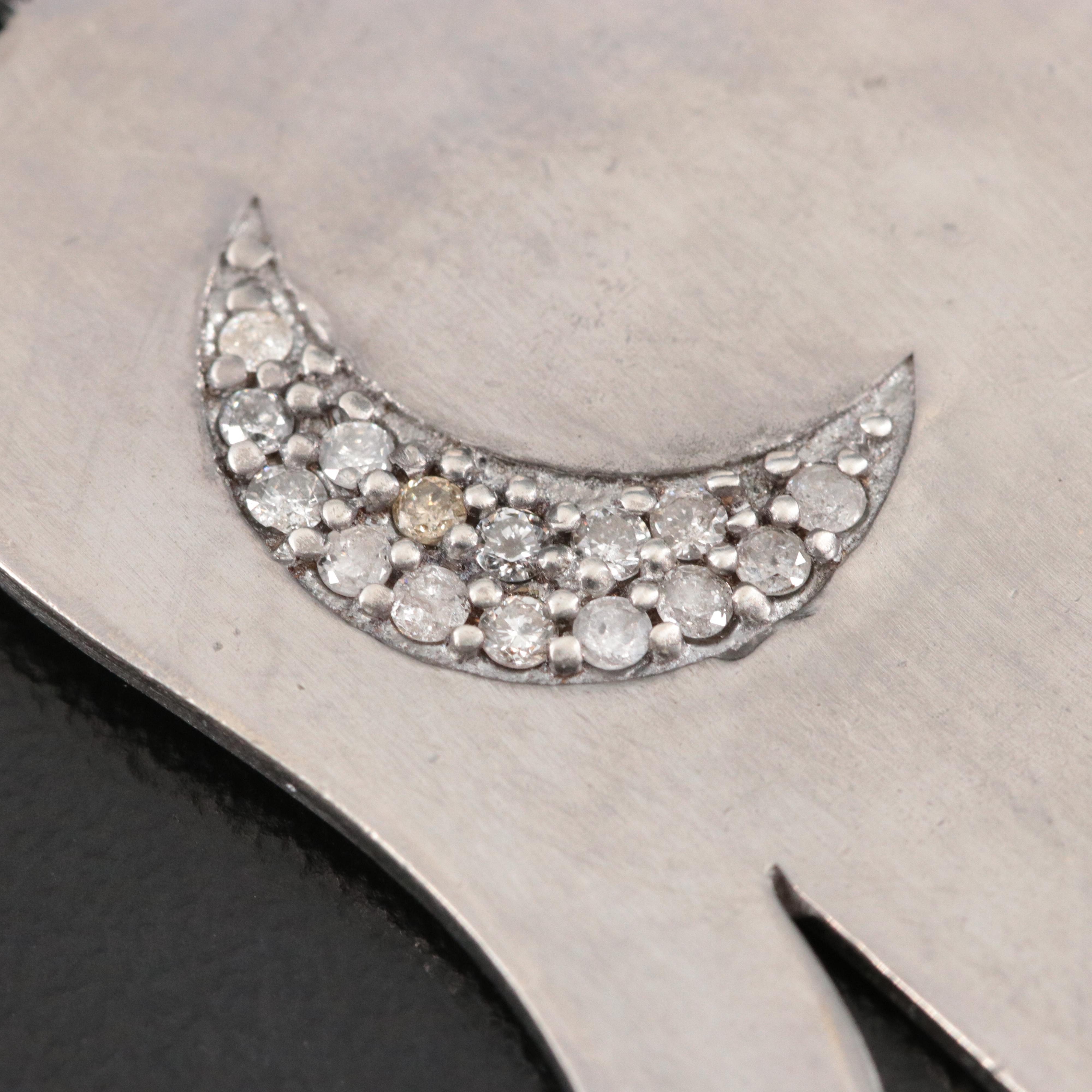 Sheryl Lowe Sterling Diamond Hamsa Hand with Crescent Moon and Starts