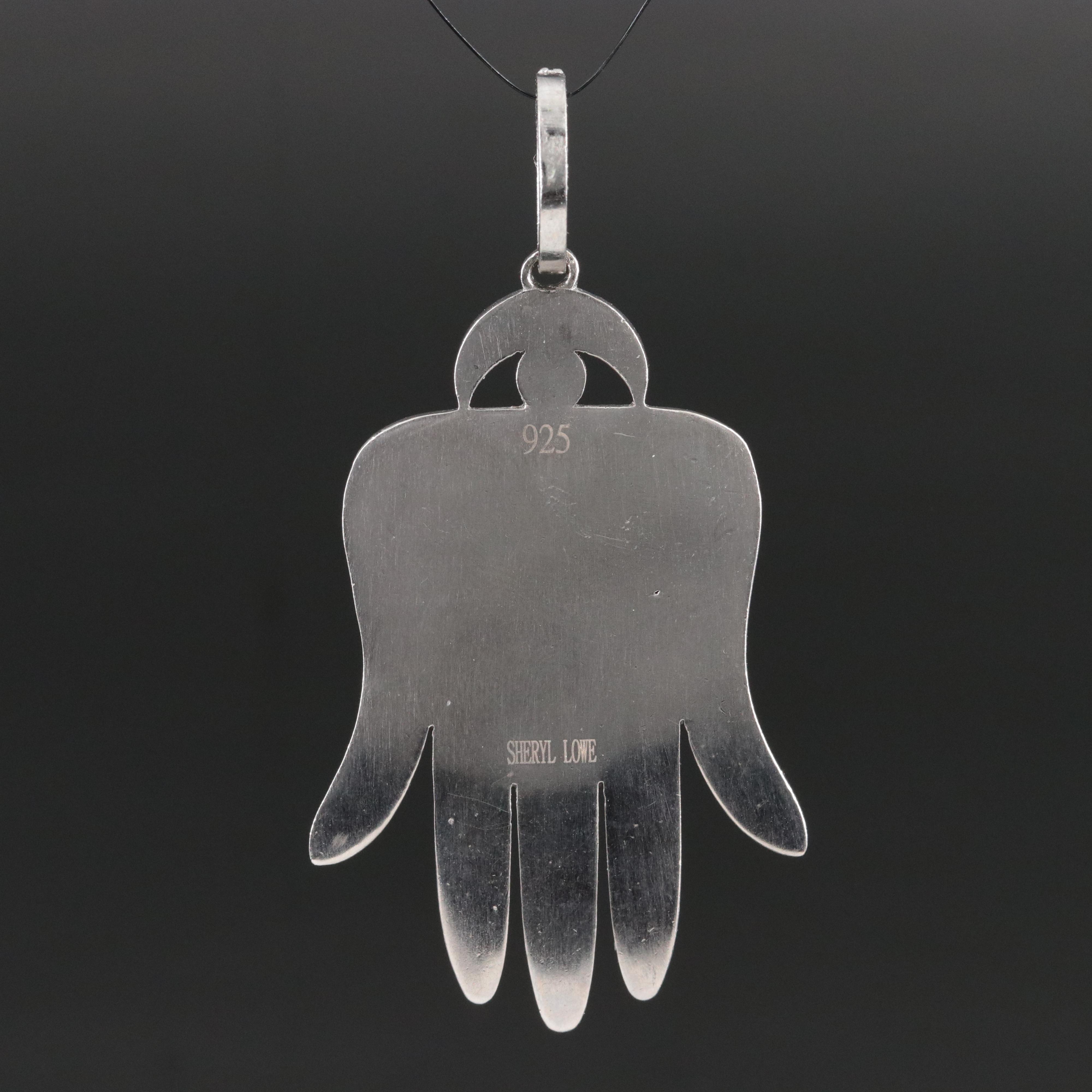 Sheryl Lowe Sterling Diamond Hamsa Hand with Crescent Moon and Starts