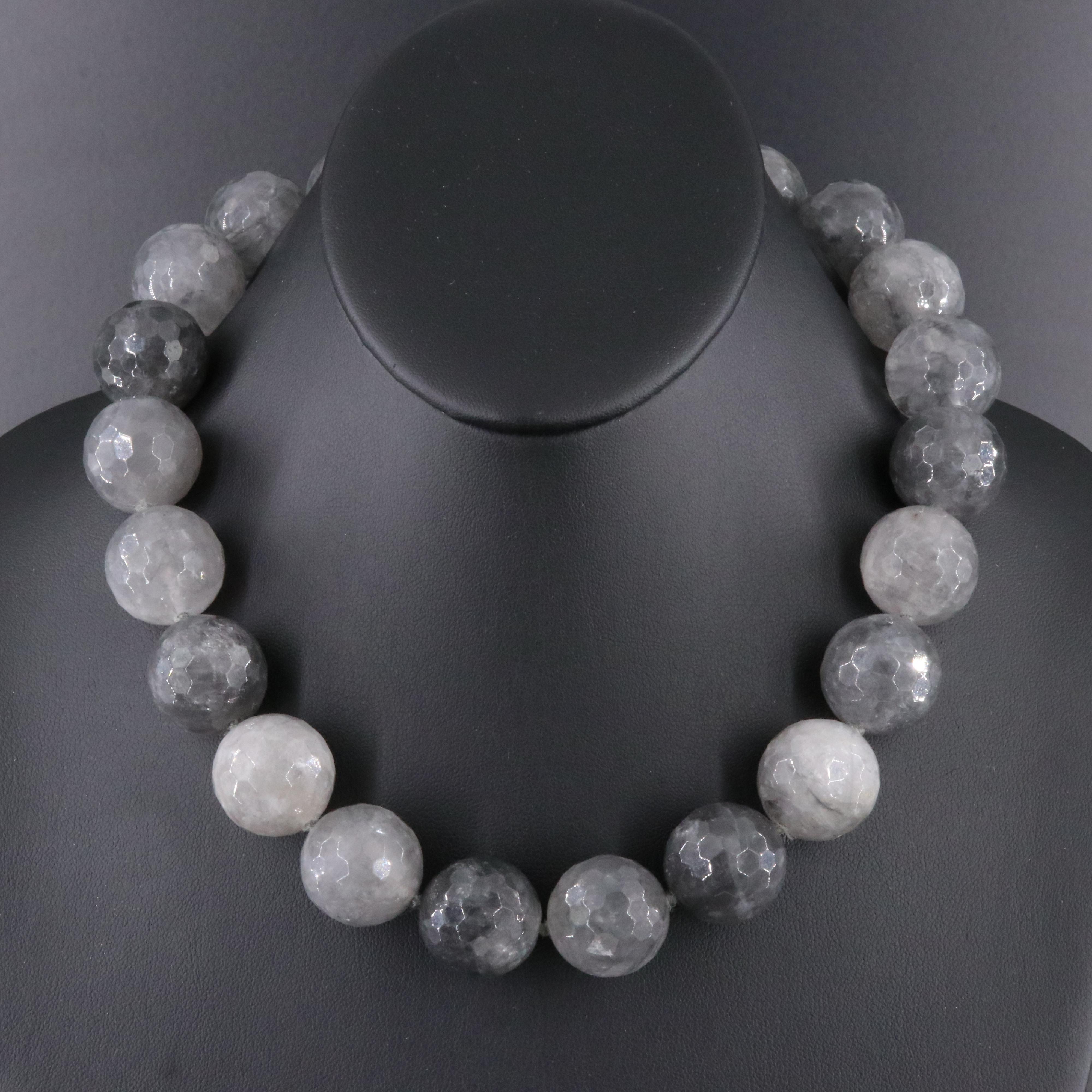 Quartz Bead Necklace with 14K Clasp and Adjustable Chain