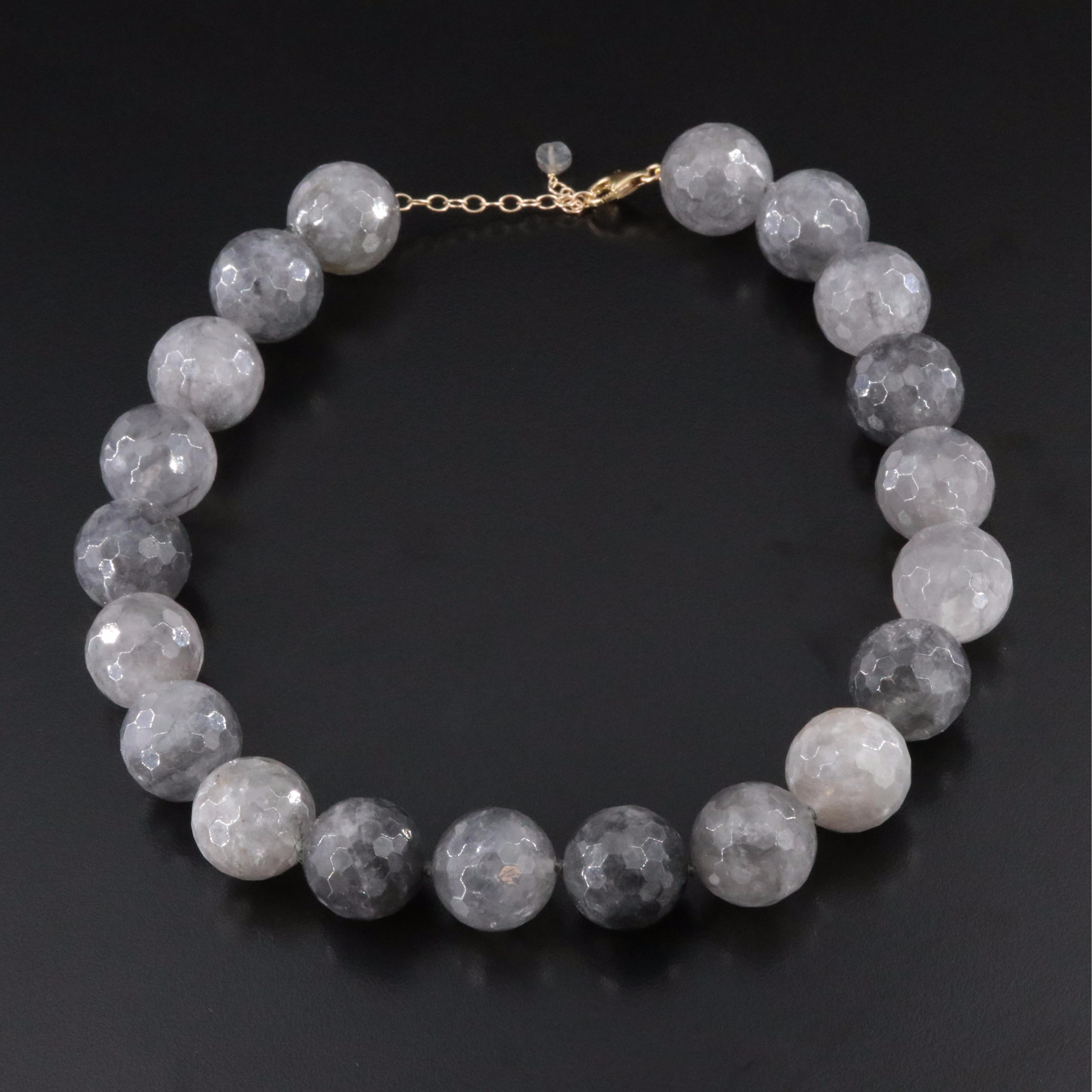 Quartz Bead Necklace with 14K Clasp and Adjustable Chain