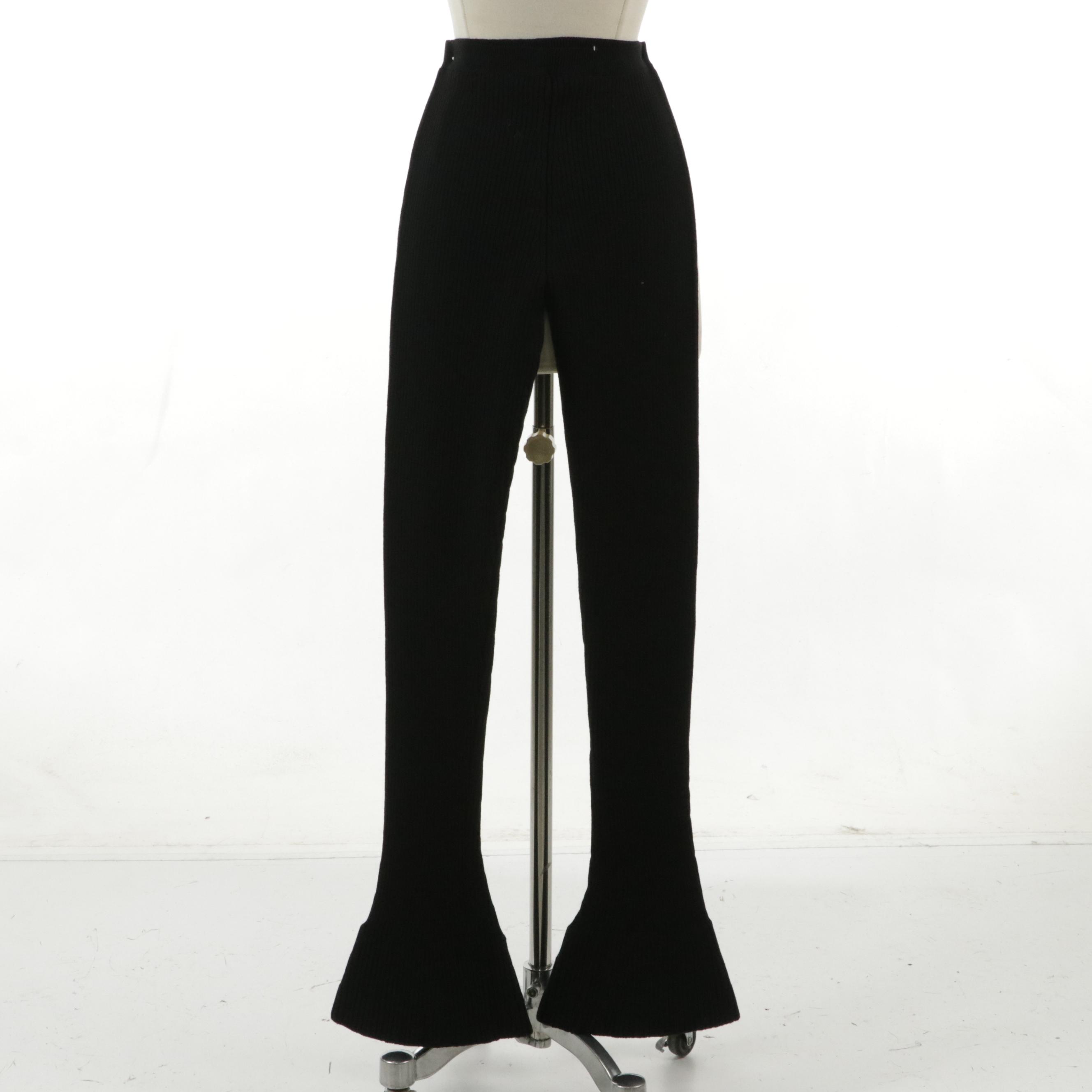 Prada Black Rib Knit Wool Flare Pants, With Tags