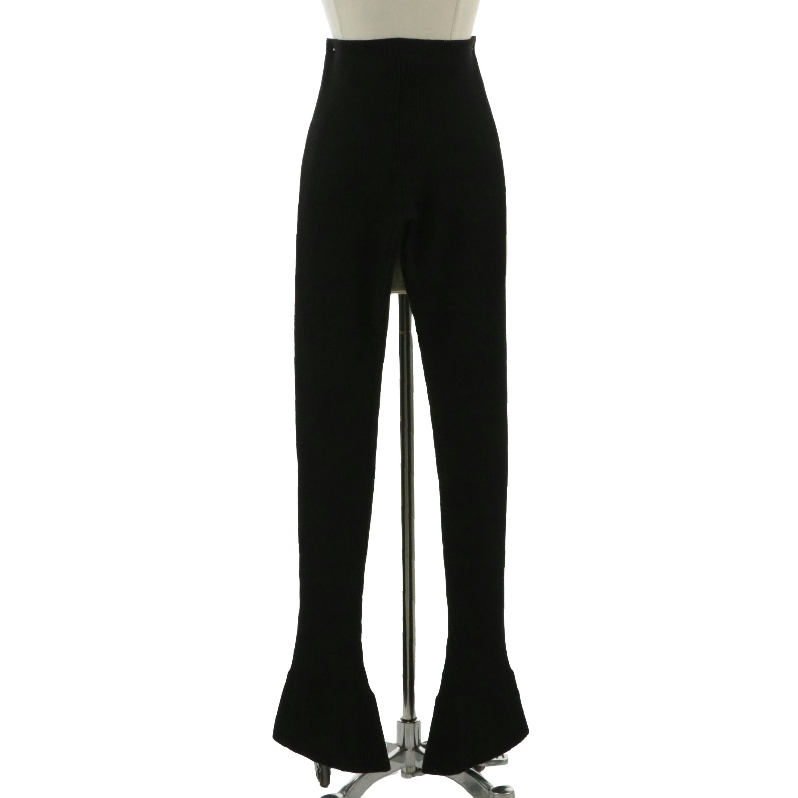 Prada Black Rib Knit Wool Flare Pants, With Tags