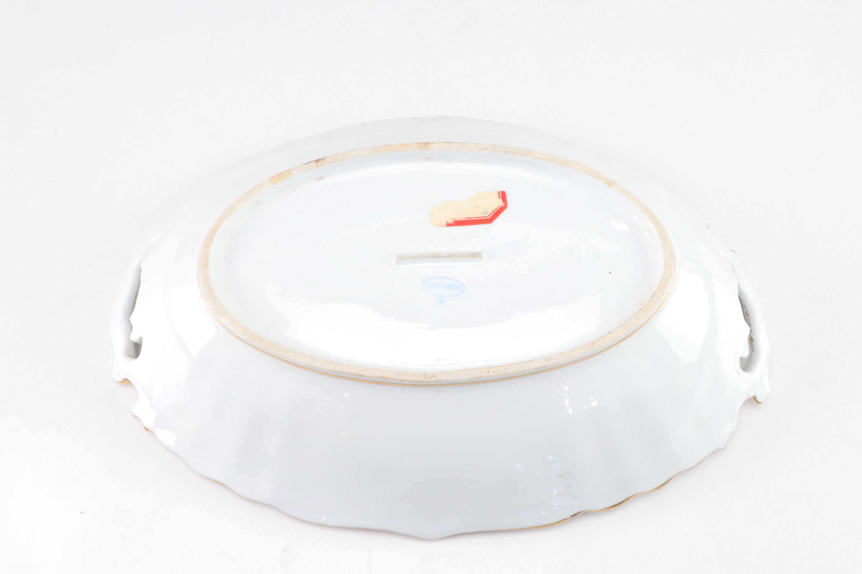 Meissen "Rose Pink" Gilt Rimmed Serving Bowl & Dessert Plates