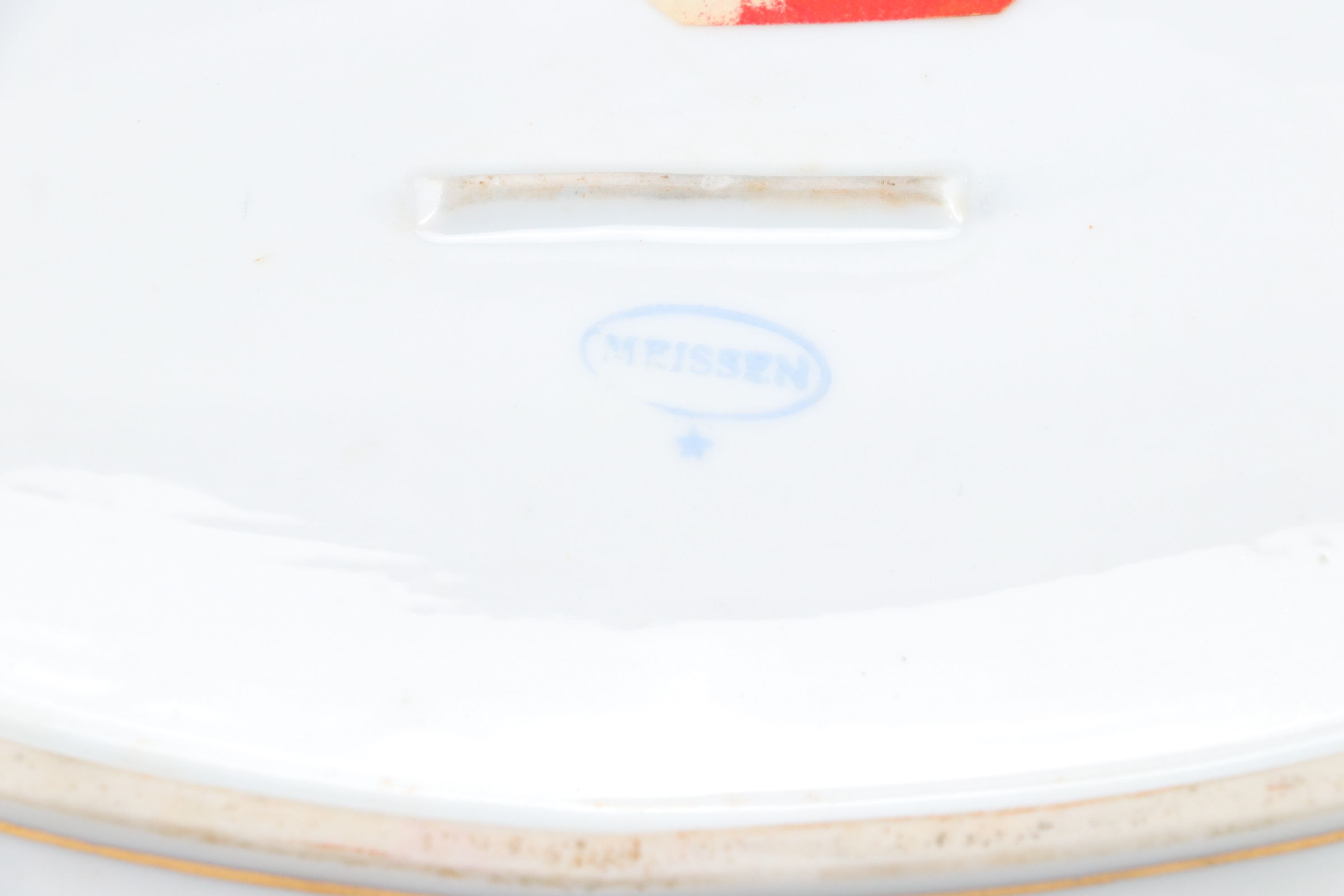 Meissen "Rose Pink" Gilt Rimmed Serving Bowl & Dessert Plates