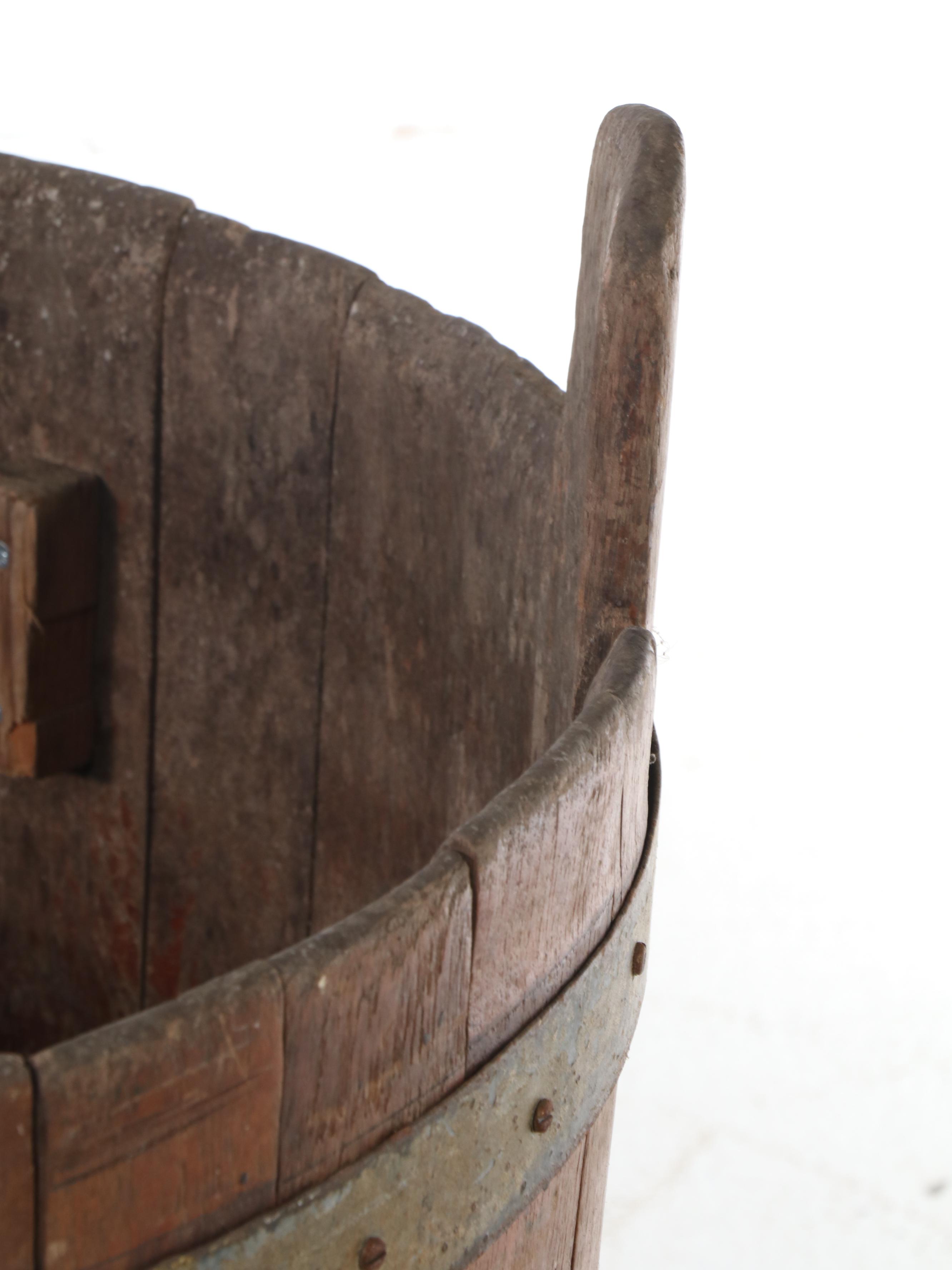 Large Primitive Wood Coopered Bucket with Handles