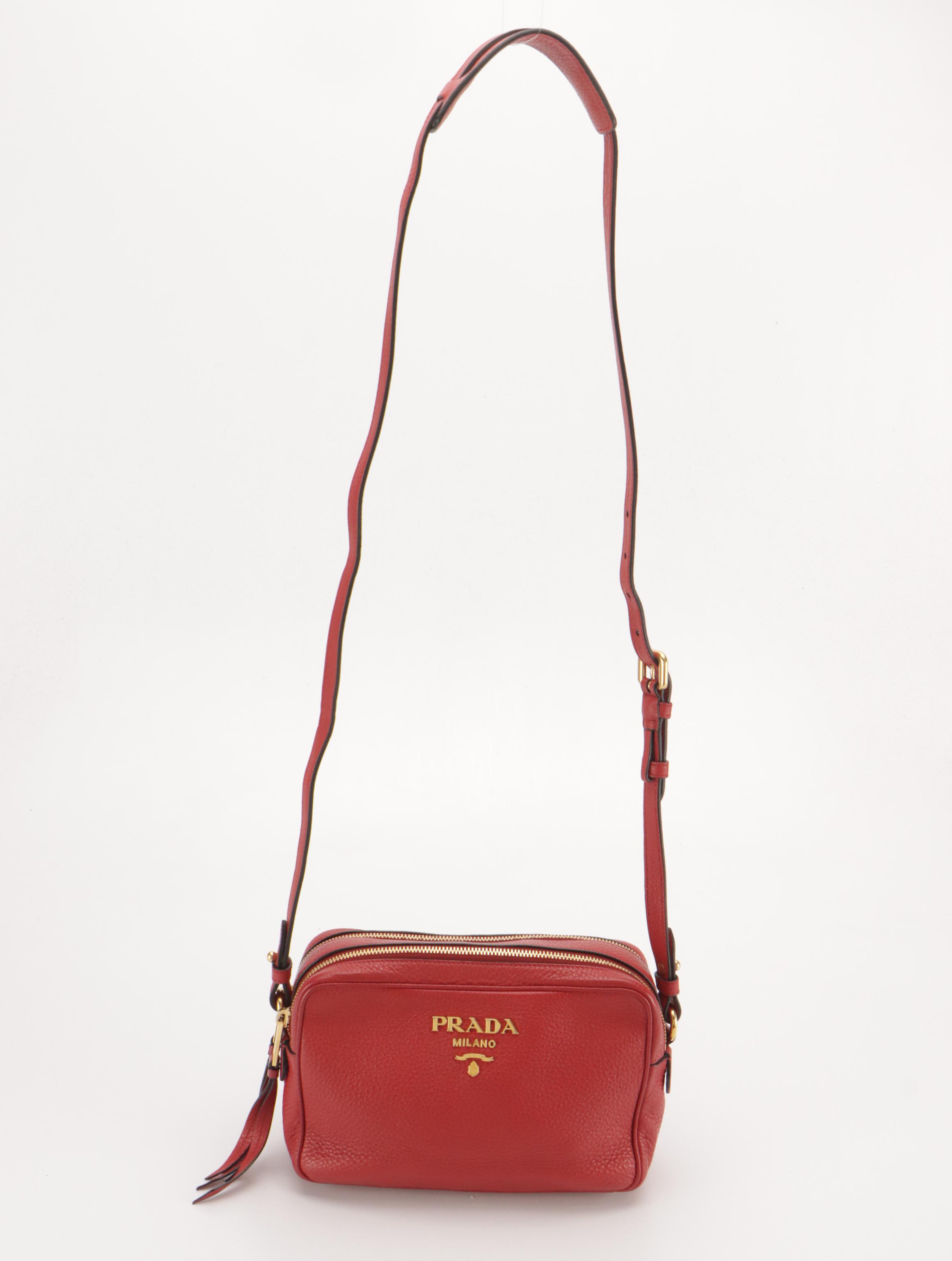 Prada Double Zip Two-Way Bag in Cherry Red Vitello Daino Leather