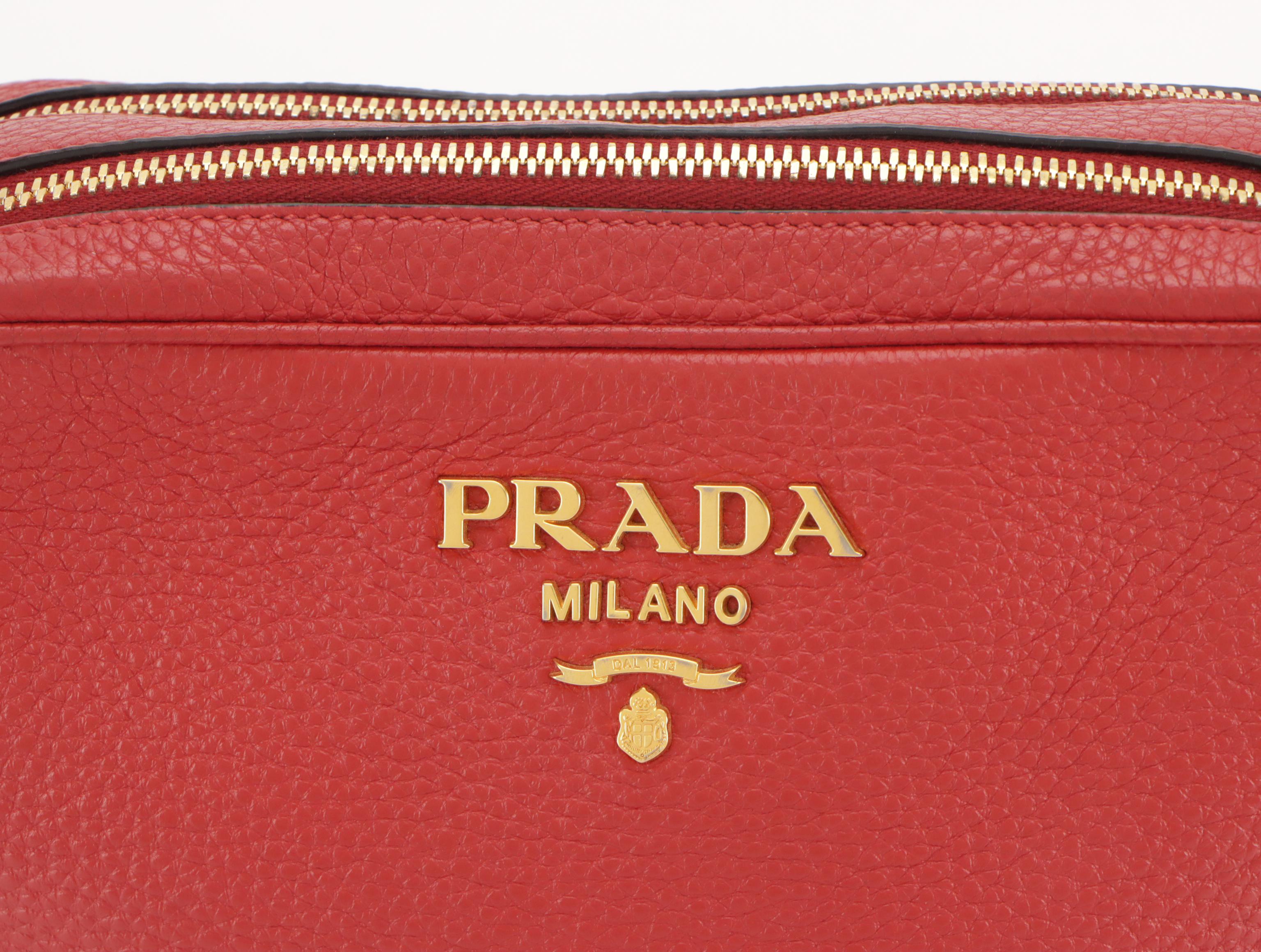 Prada Double Zip Two-Way Bag in Cherry Red Vitello Daino Leather