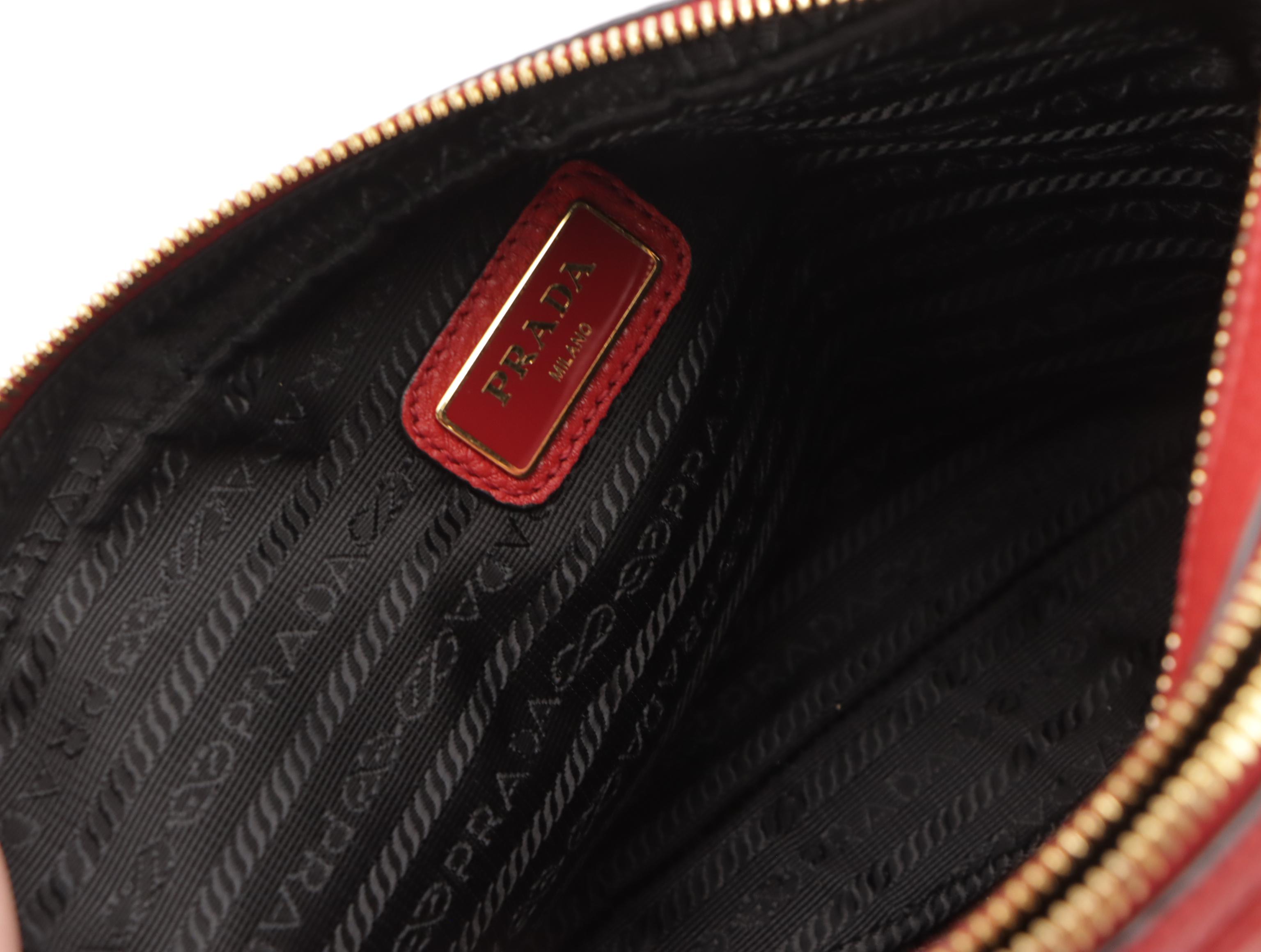 Prada Double Zip Two-Way Bag in Cherry Red Vitello Daino Leather