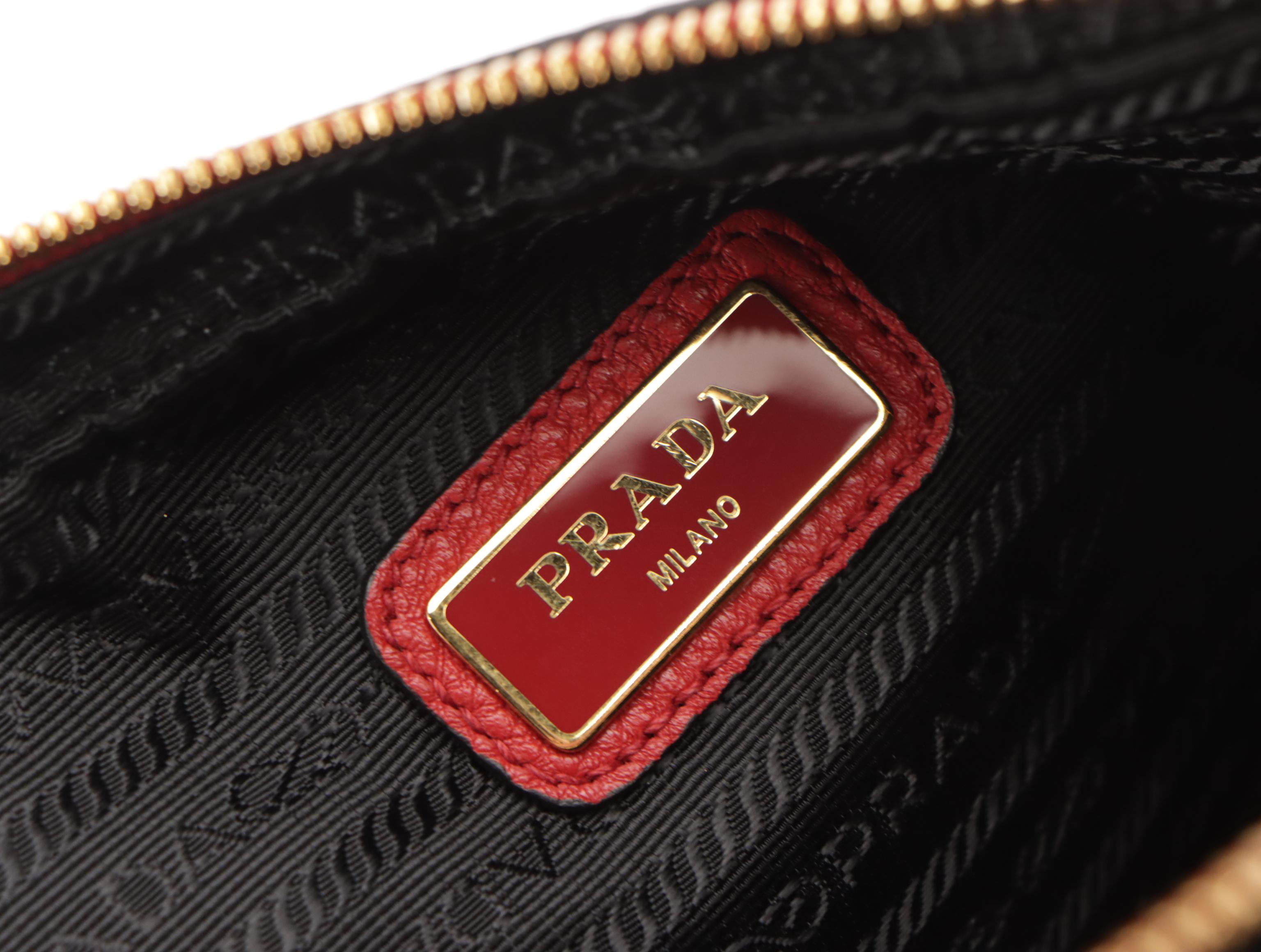 Prada Double Zip Two-Way Bag in Cherry Red Vitello Daino Leather
