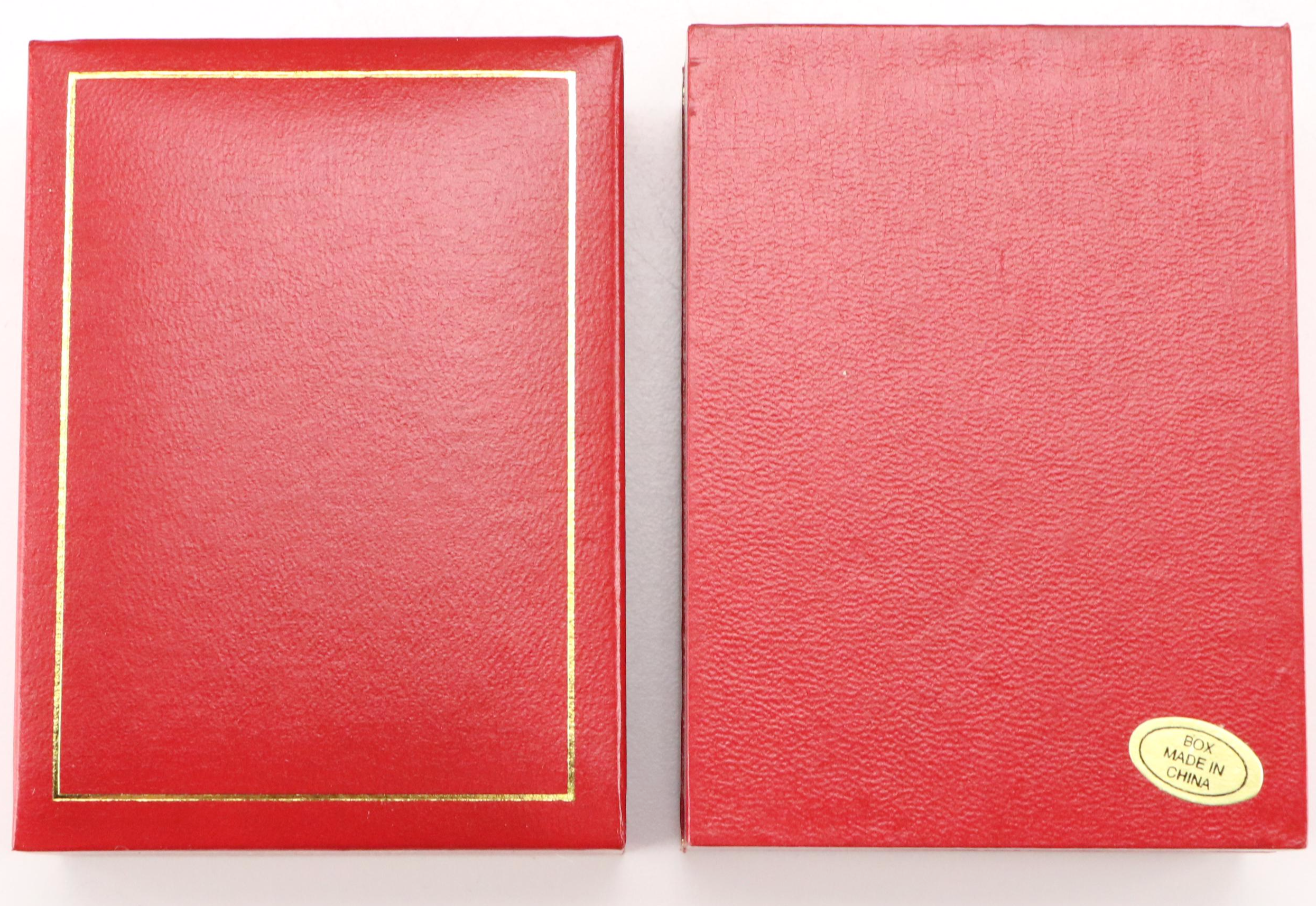 Red and Gilt Covered Plastic Earring Holder Boxes