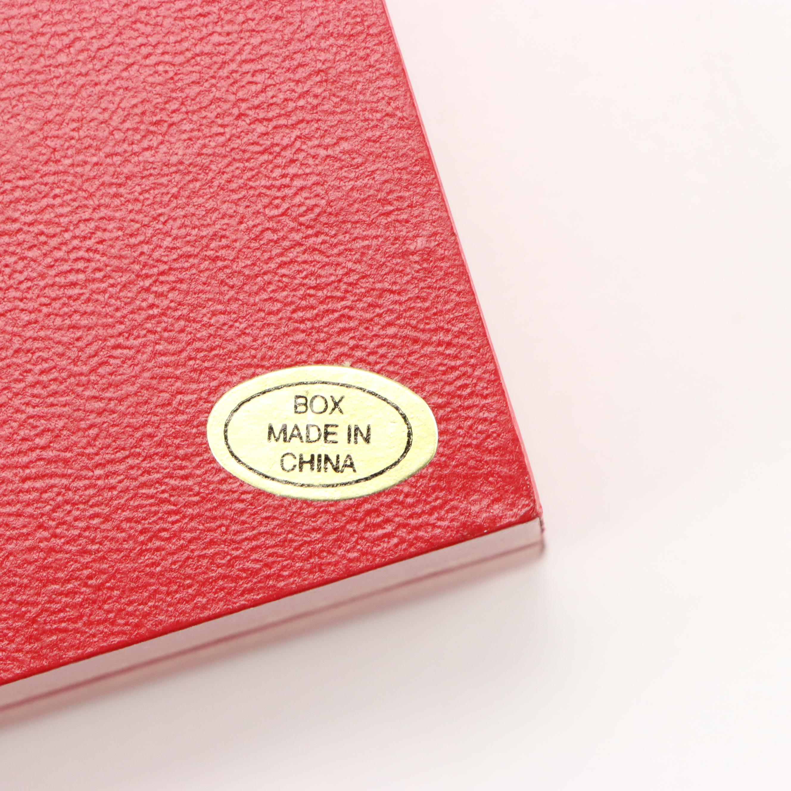 Red and Gilt Covered Plastic Earring Holder Boxes