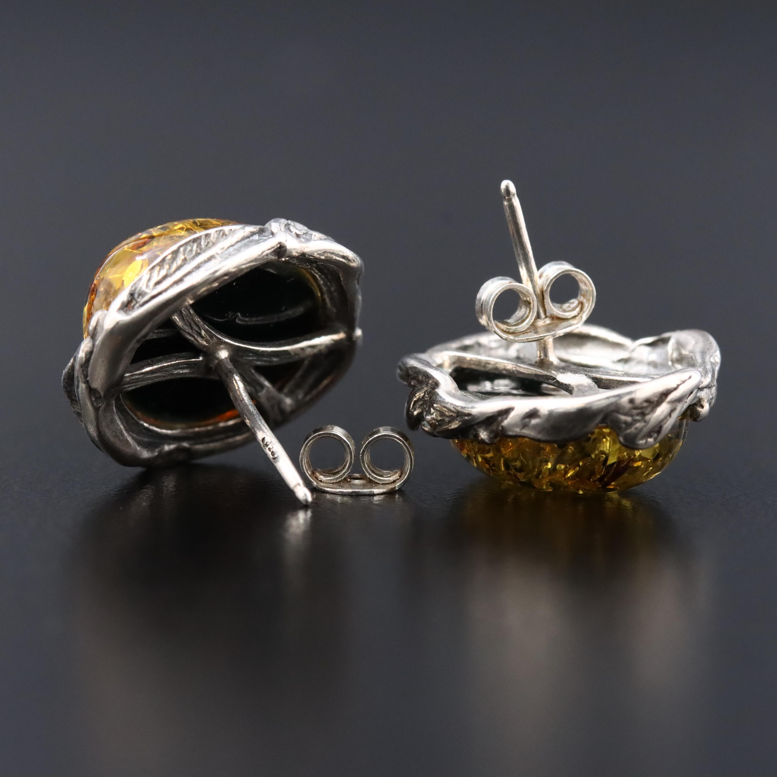 Sterling Amber Earrings
