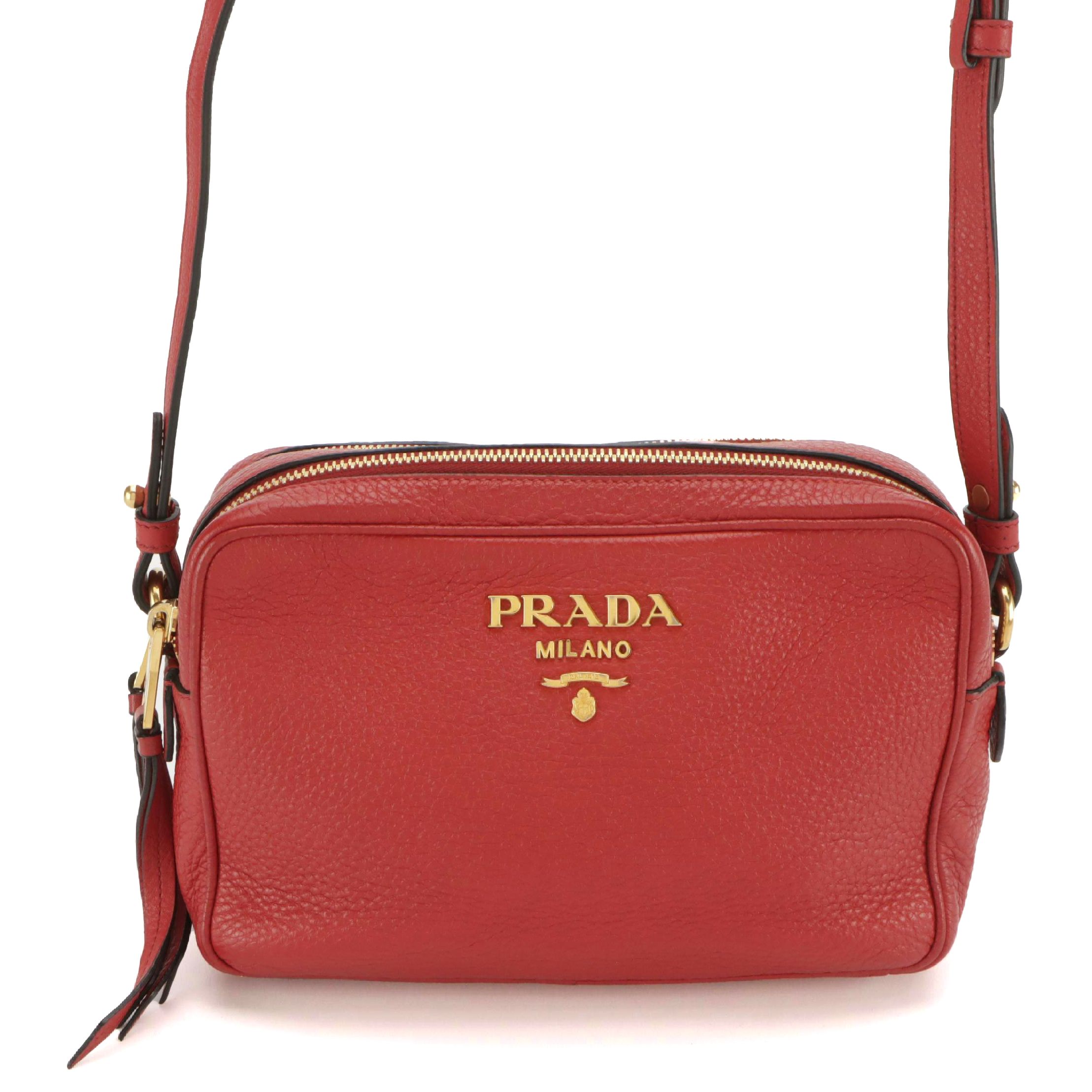 Prada Double Zip Two-Way Bag in Cherry Red Vitello Daino Leather