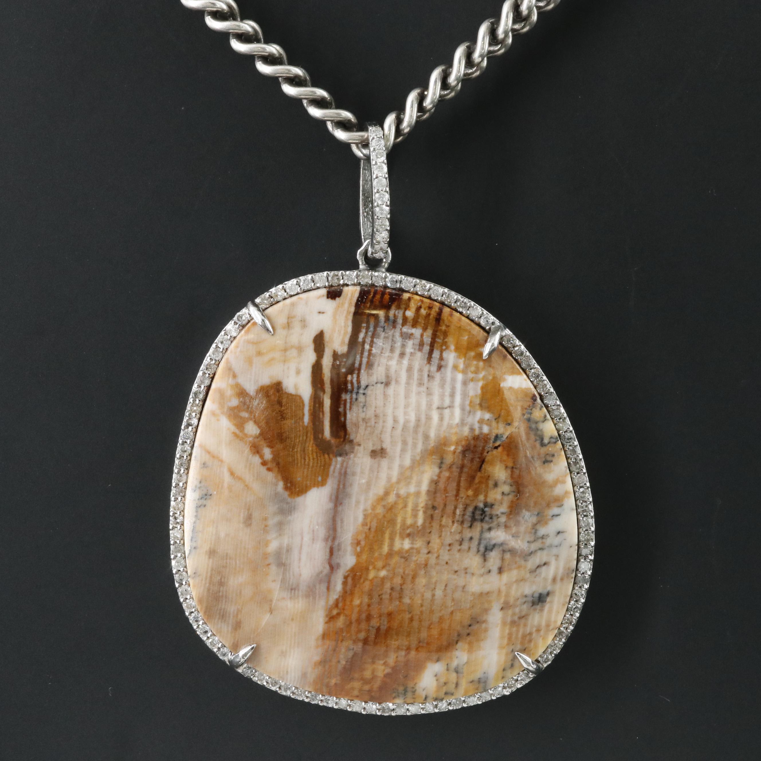 Sheryl Lowe Sterling Fossilized Wood Opalite and Diamond