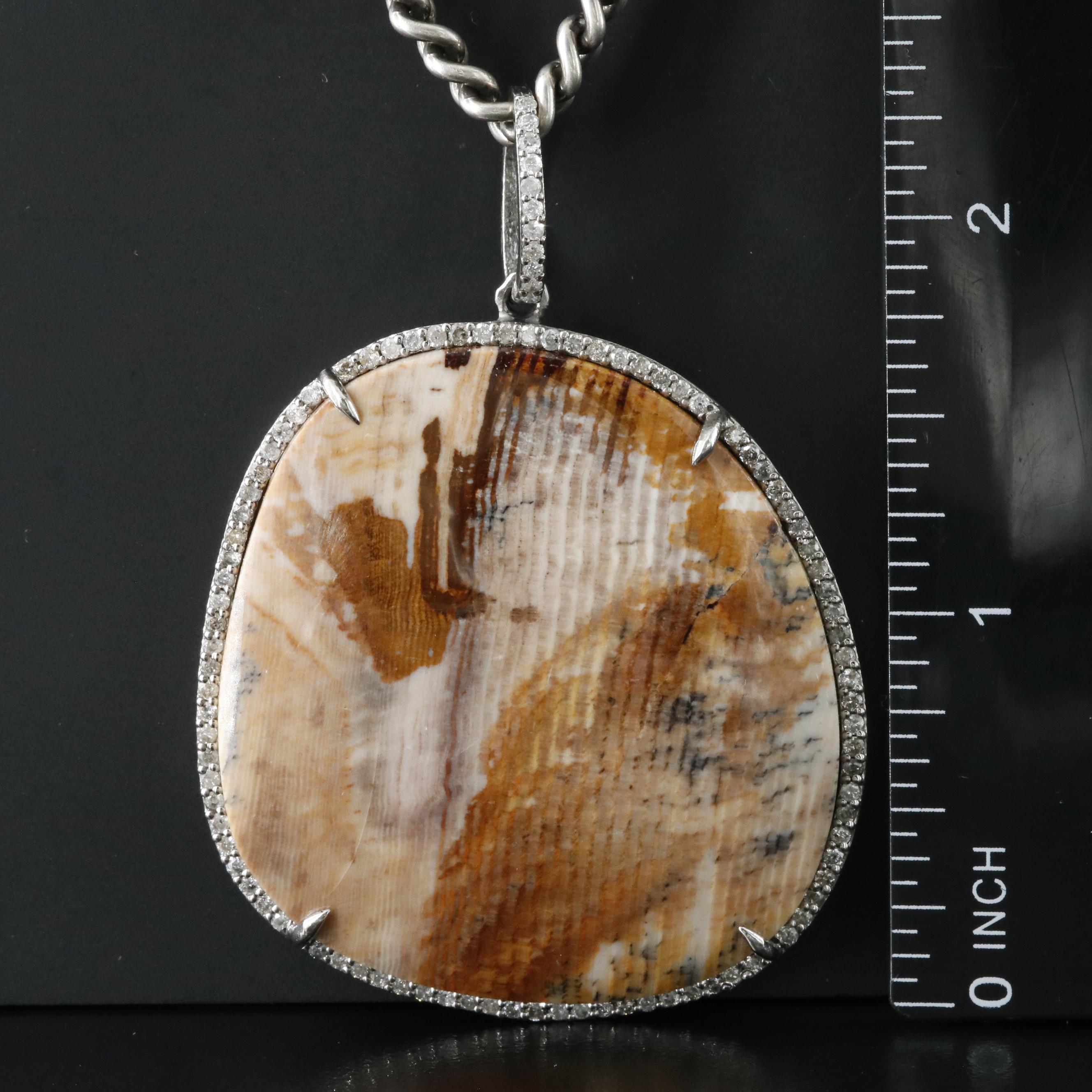Sheryl Lowe Sterling Fossilized Wood Opalite and Diamond