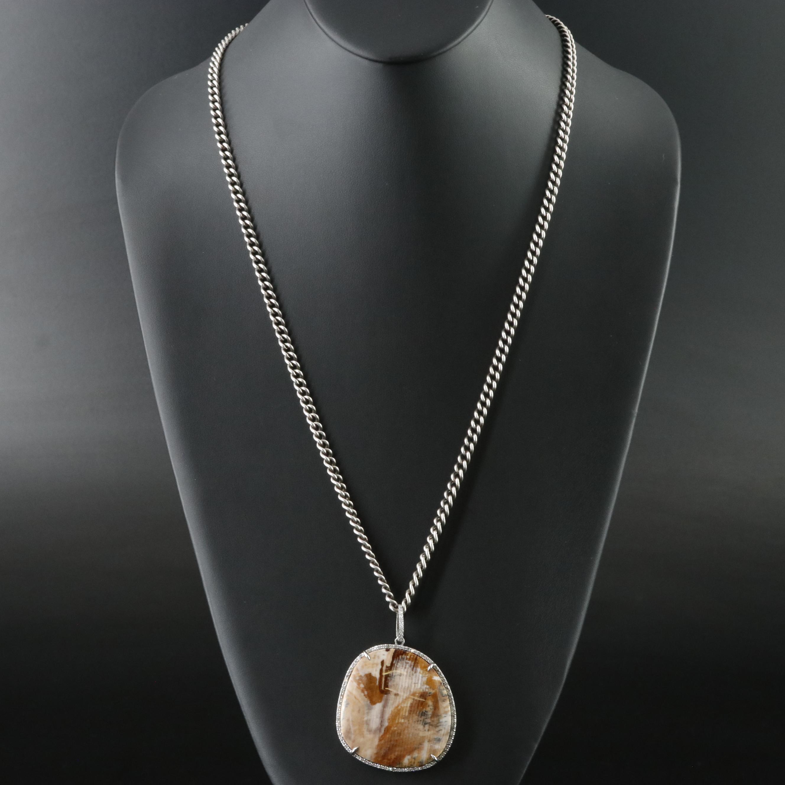 Sheryl Lowe Sterling Fossilized Wood Opalite and Diamond