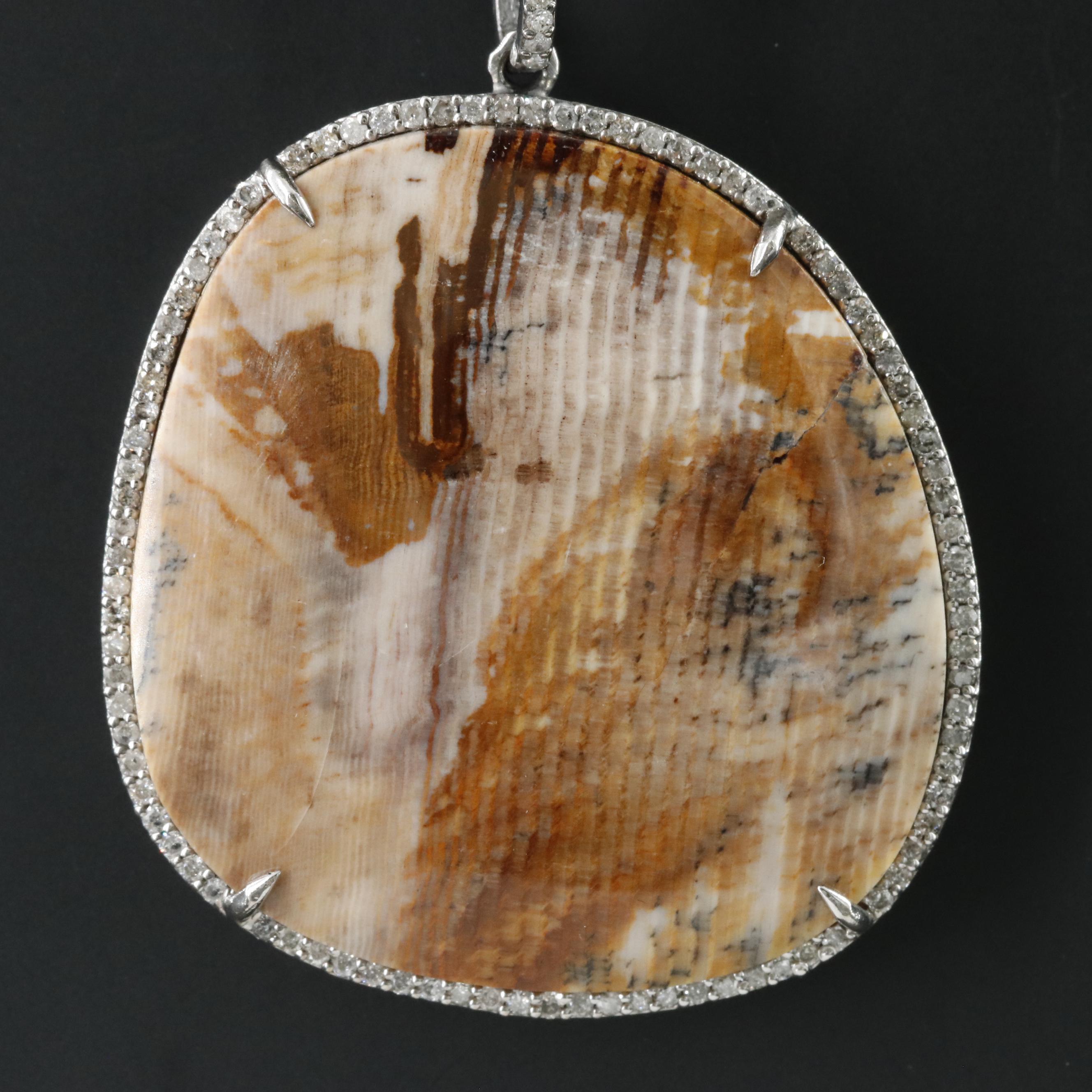 Sheryl Lowe Sterling Fossilized Wood Opalite and Diamond