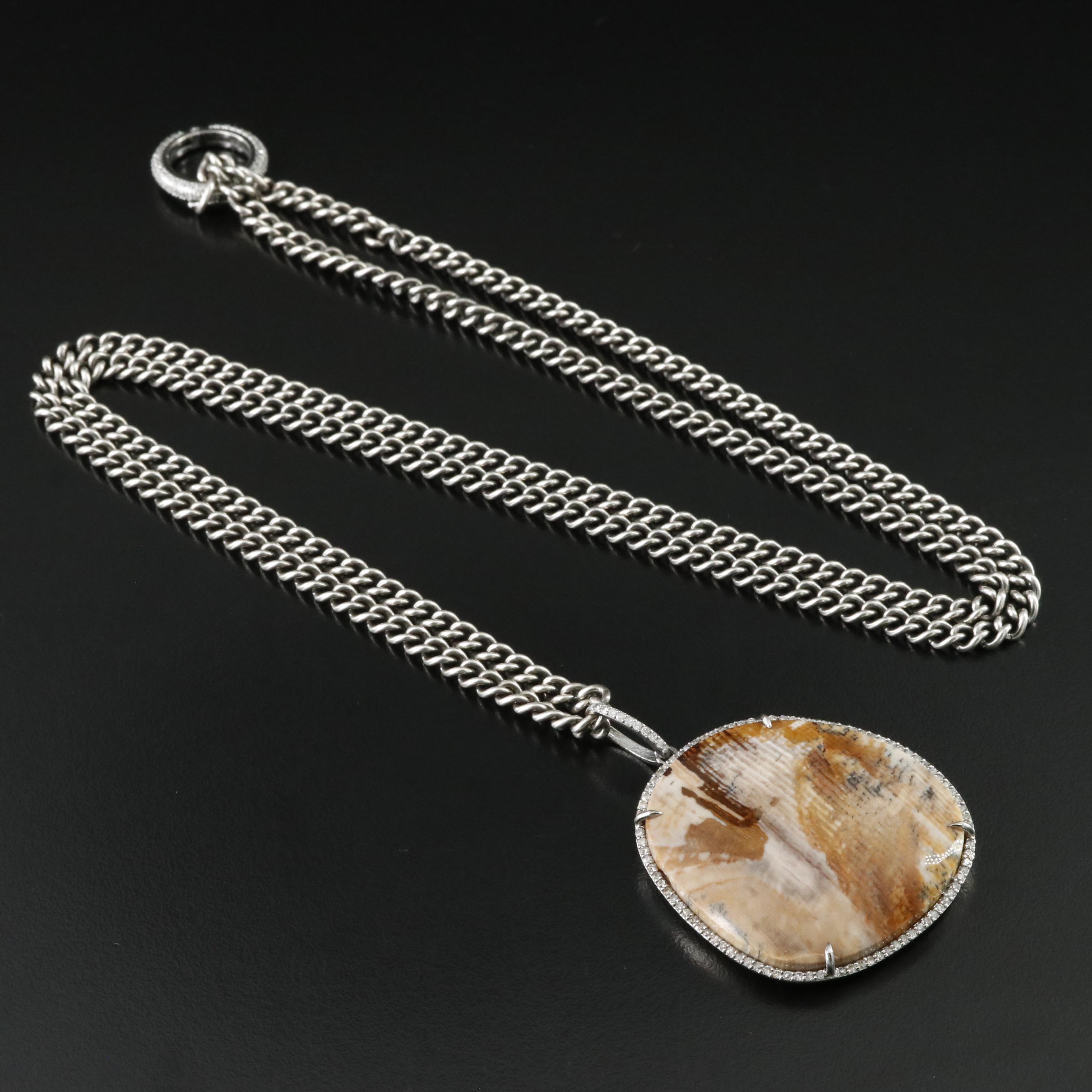 Sheryl Lowe Sterling Fossilized Wood Opalite and Diamond