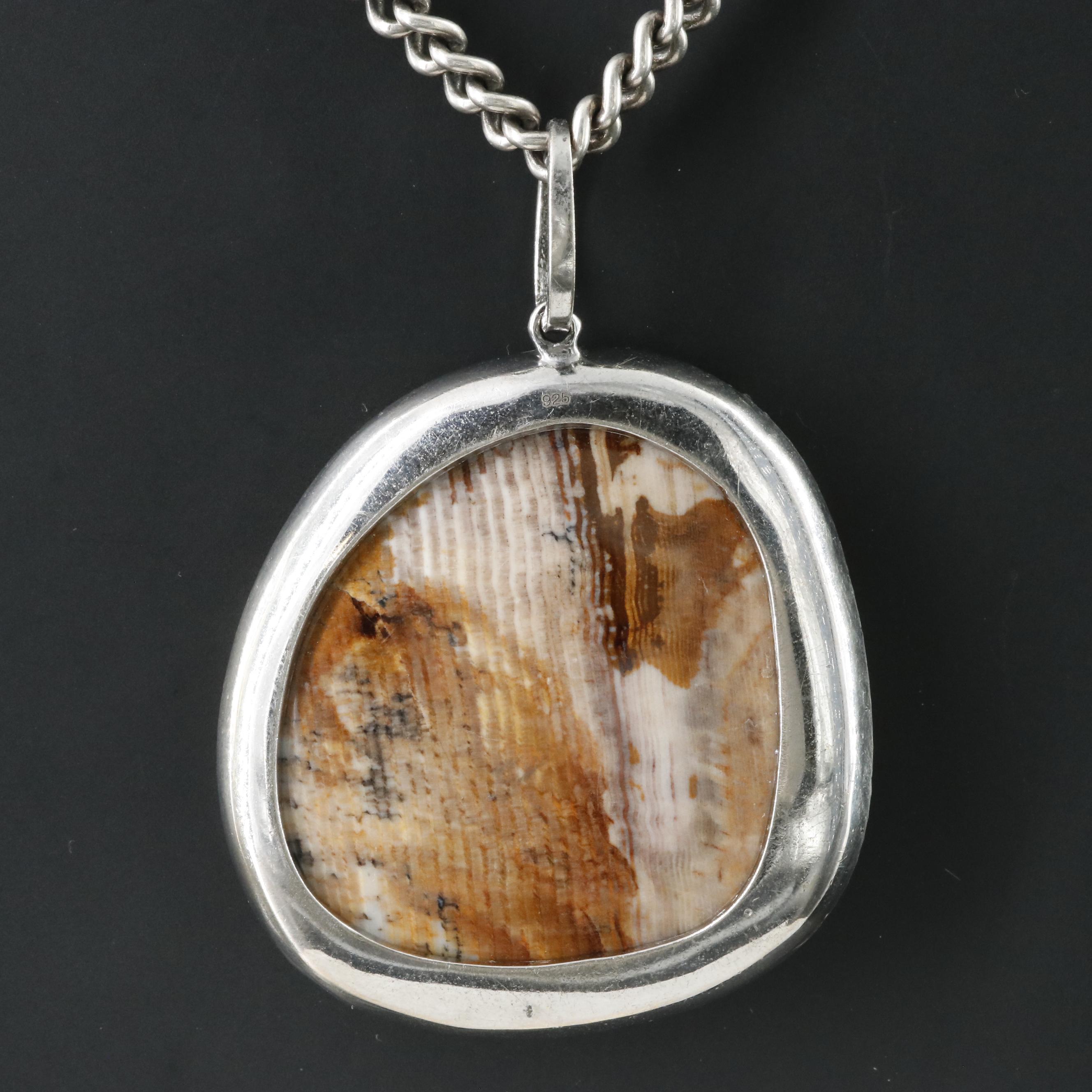 Sheryl Lowe Sterling Fossilized Wood Opalite and Diamond