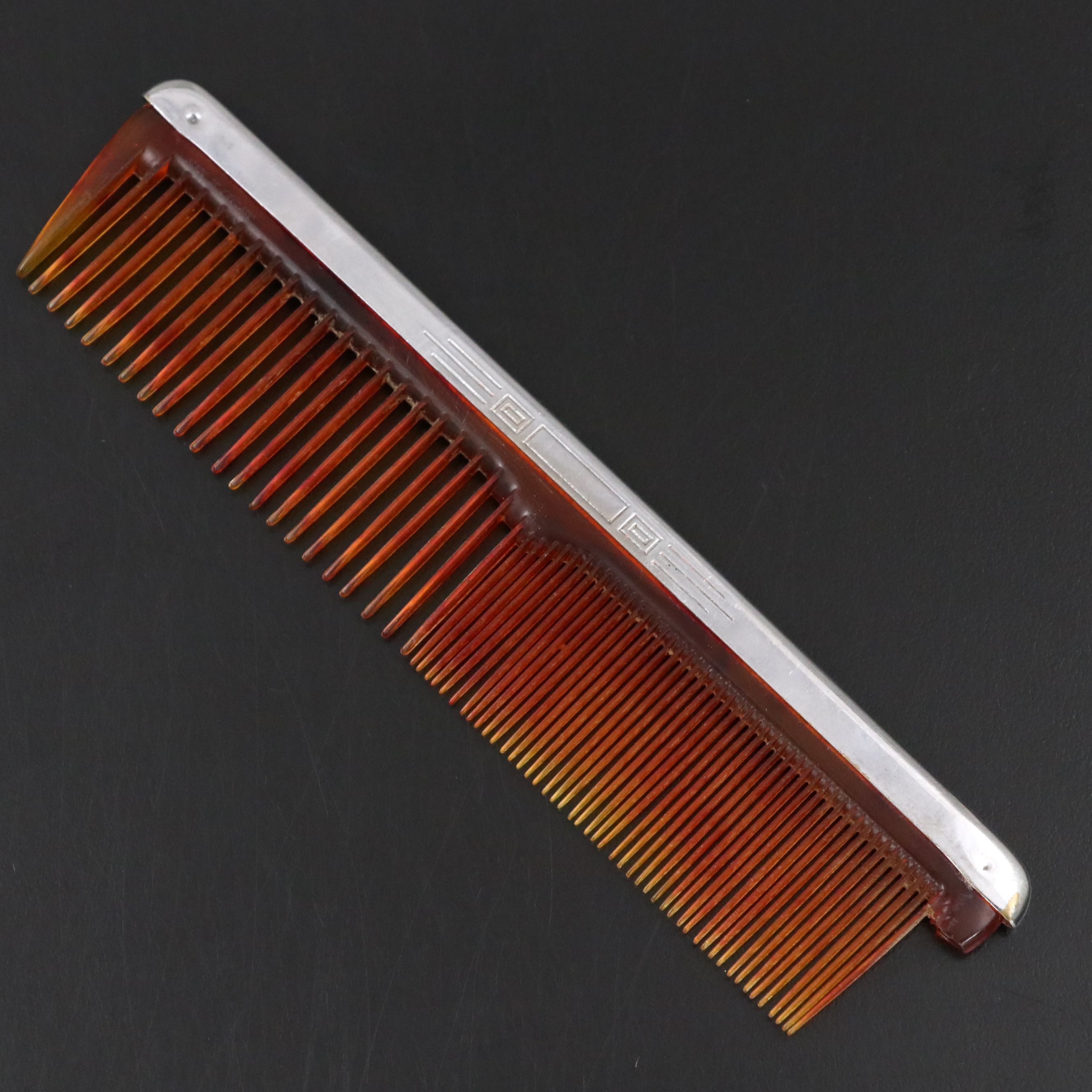 English Silver Plate and Faux Tortoiseshell Hair Comb, Early to Mid-20th C.