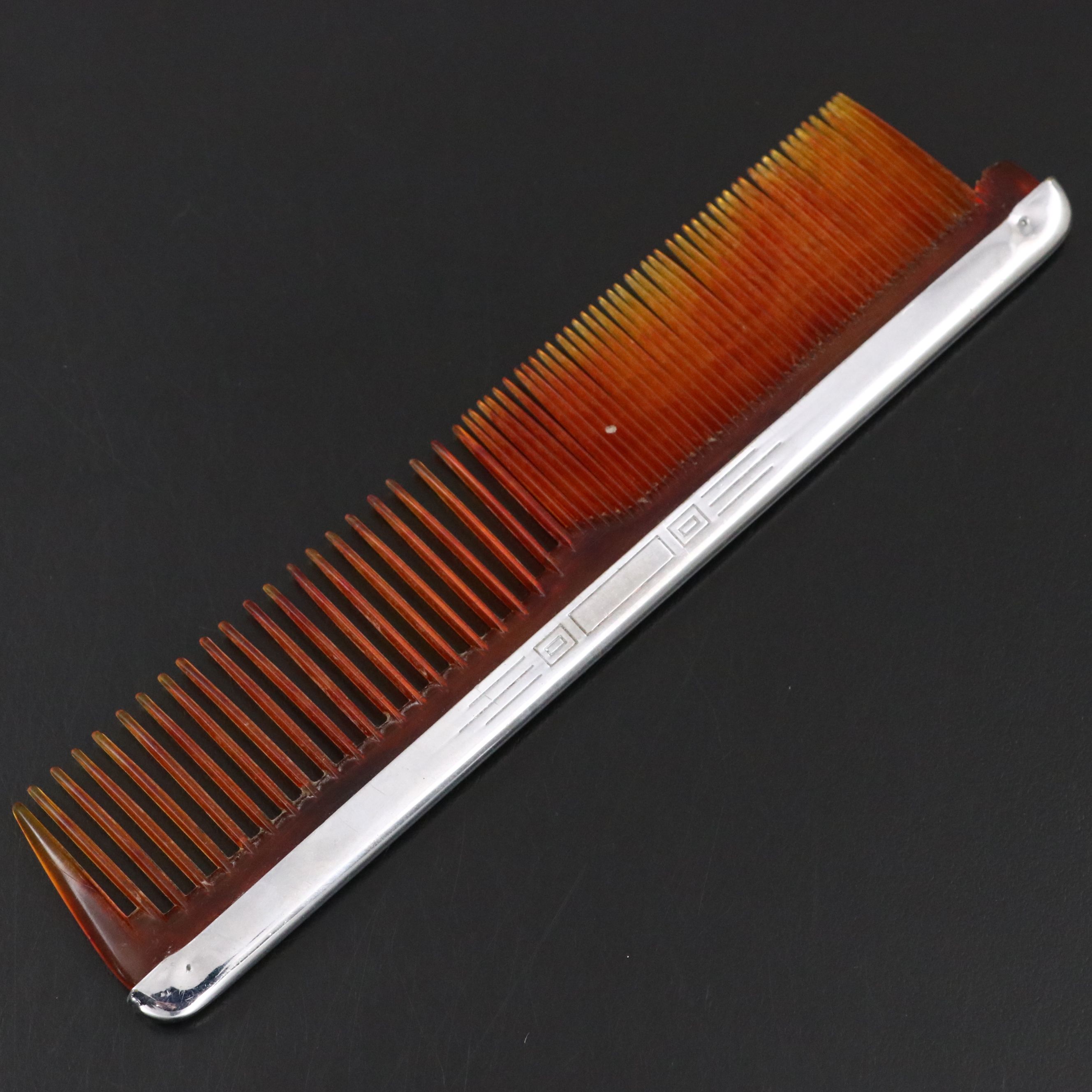 English Silver Plate and Faux Tortoiseshell Hair Comb, Early to Mid-20th C.