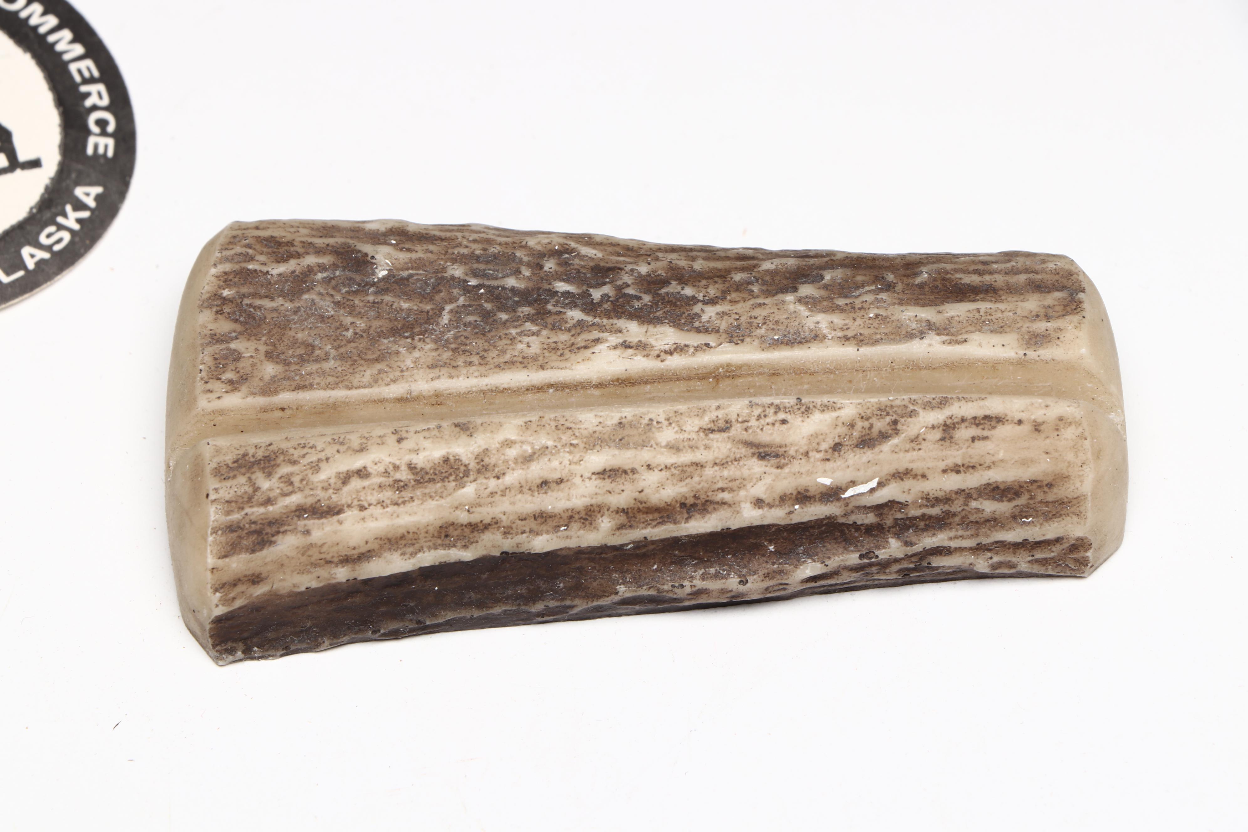 Alaskan Faux Antler Handled Ulu Knife with Stand and Wooden Ice Scratcher