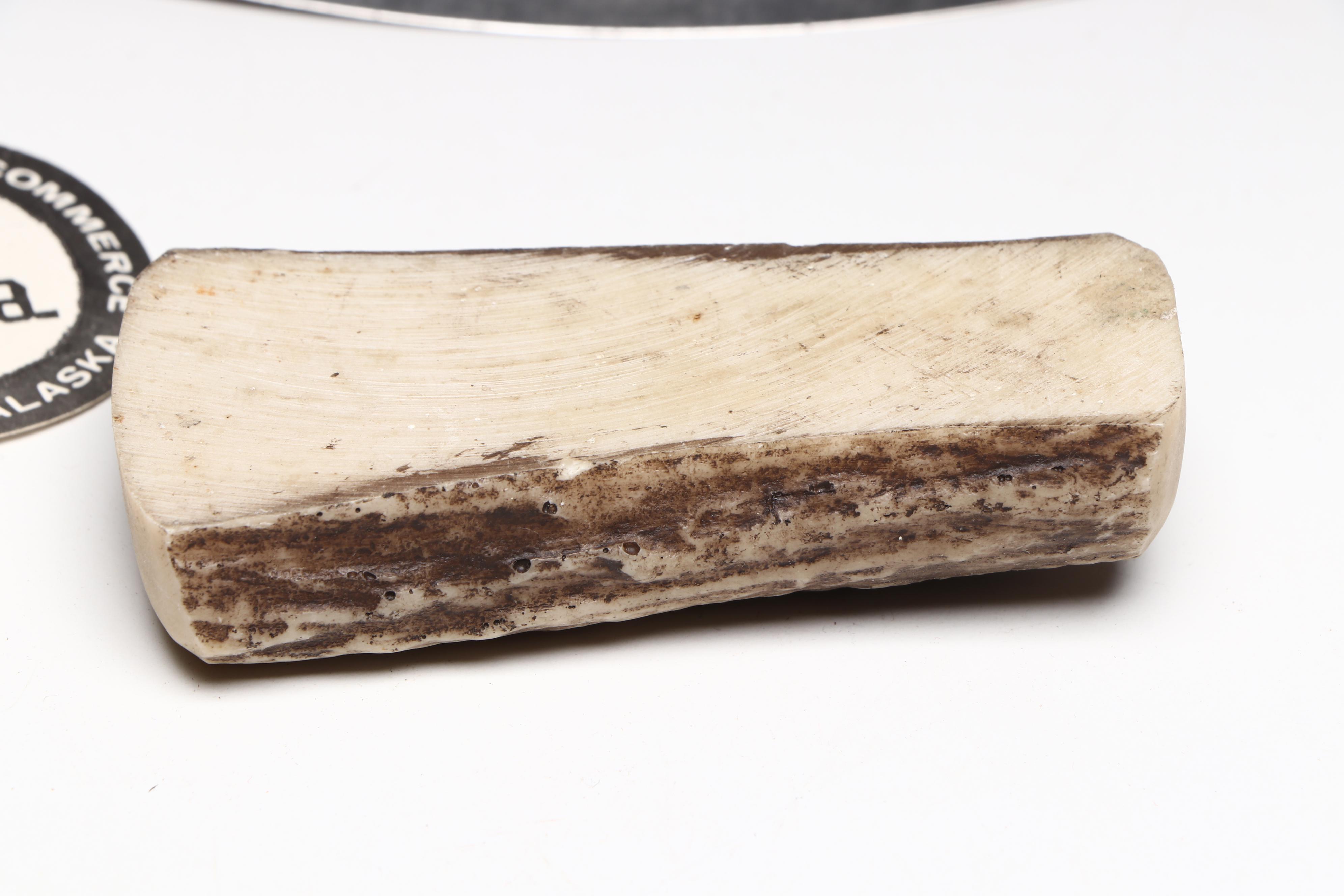 Alaskan Faux Antler Handled Ulu Knife with Stand and Wooden Ice Scratcher