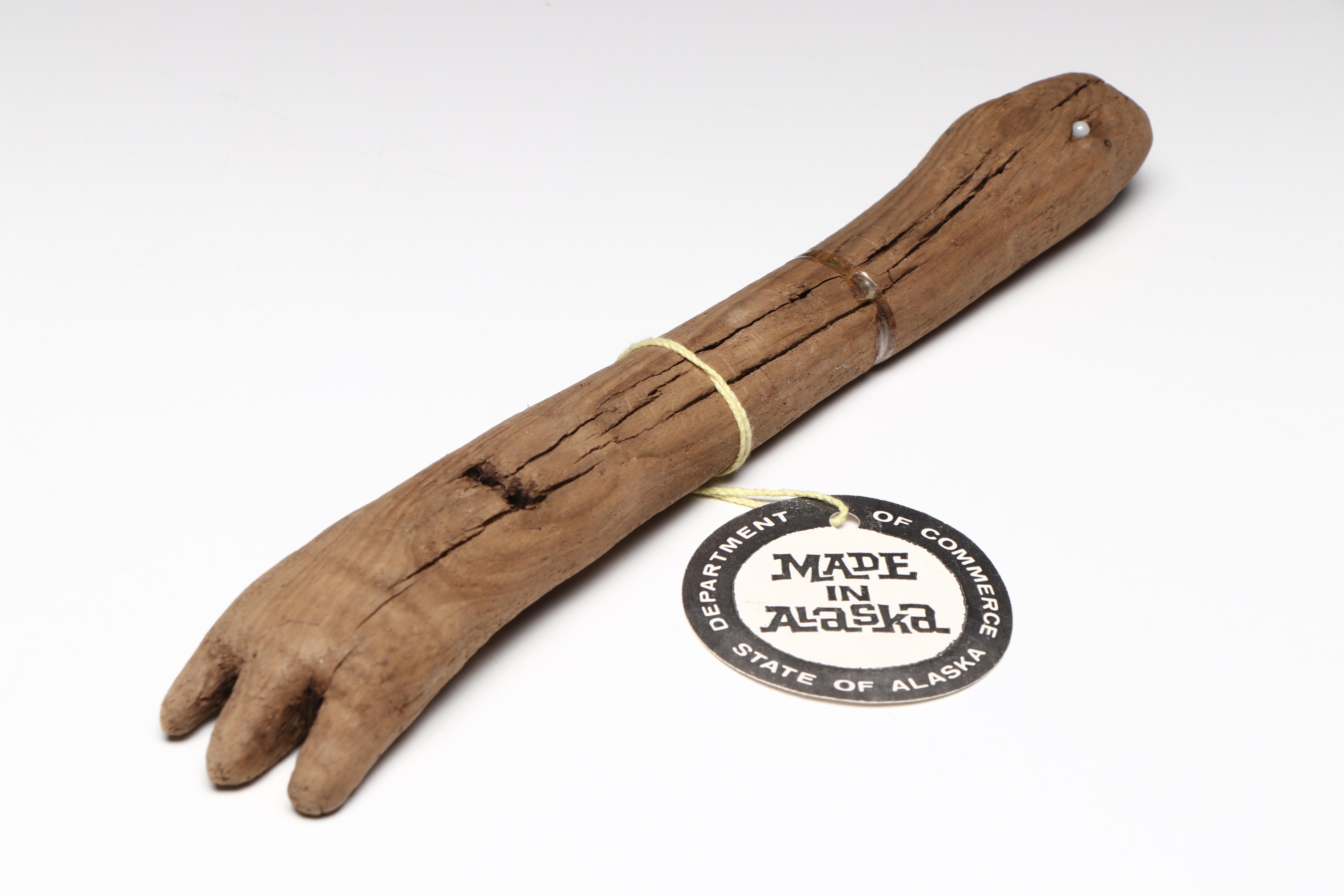 Alaskan Faux Antler Handled Ulu Knife with Stand and Wooden Ice Scratcher