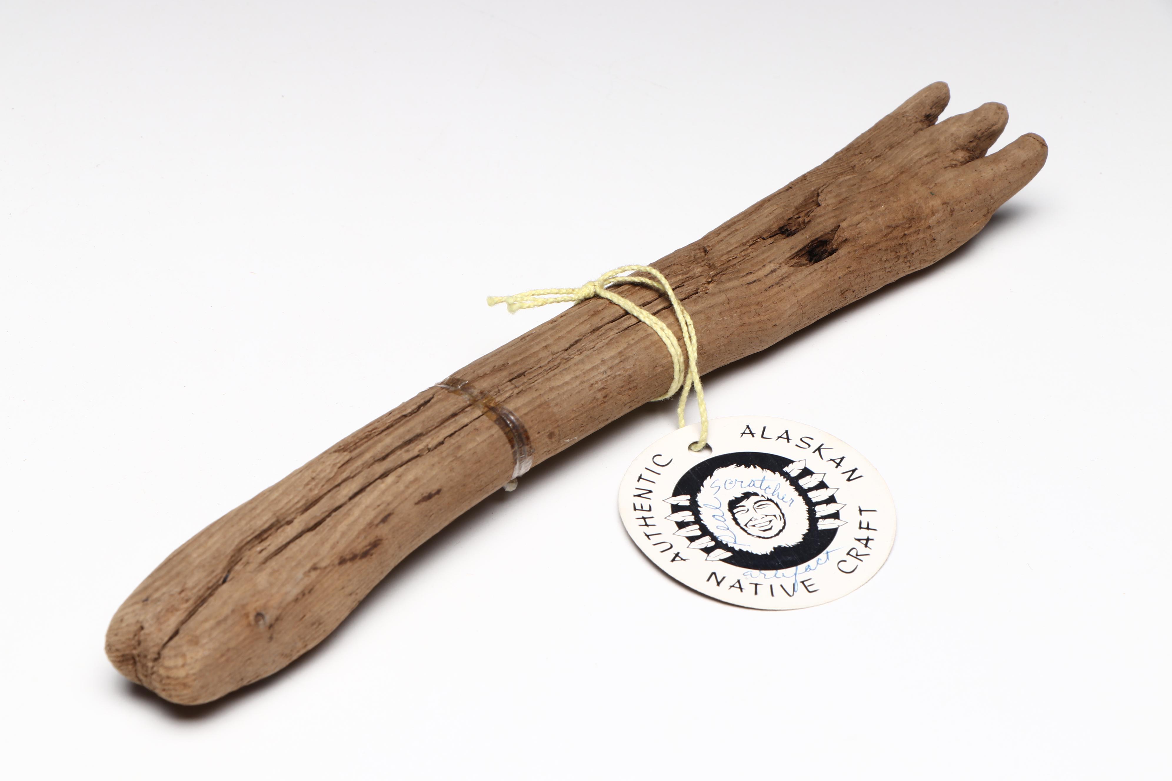 Alaskan Faux Antler Handled Ulu Knife with Stand and Wooden Ice Scratcher