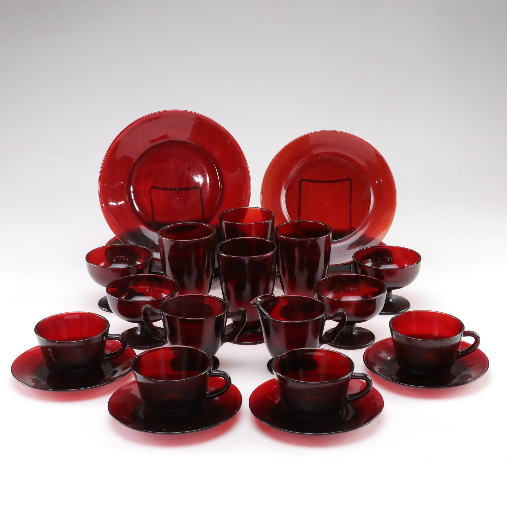 Anchor Hocking "Royal Ruby" Red Glass Dinnerware Set for Four