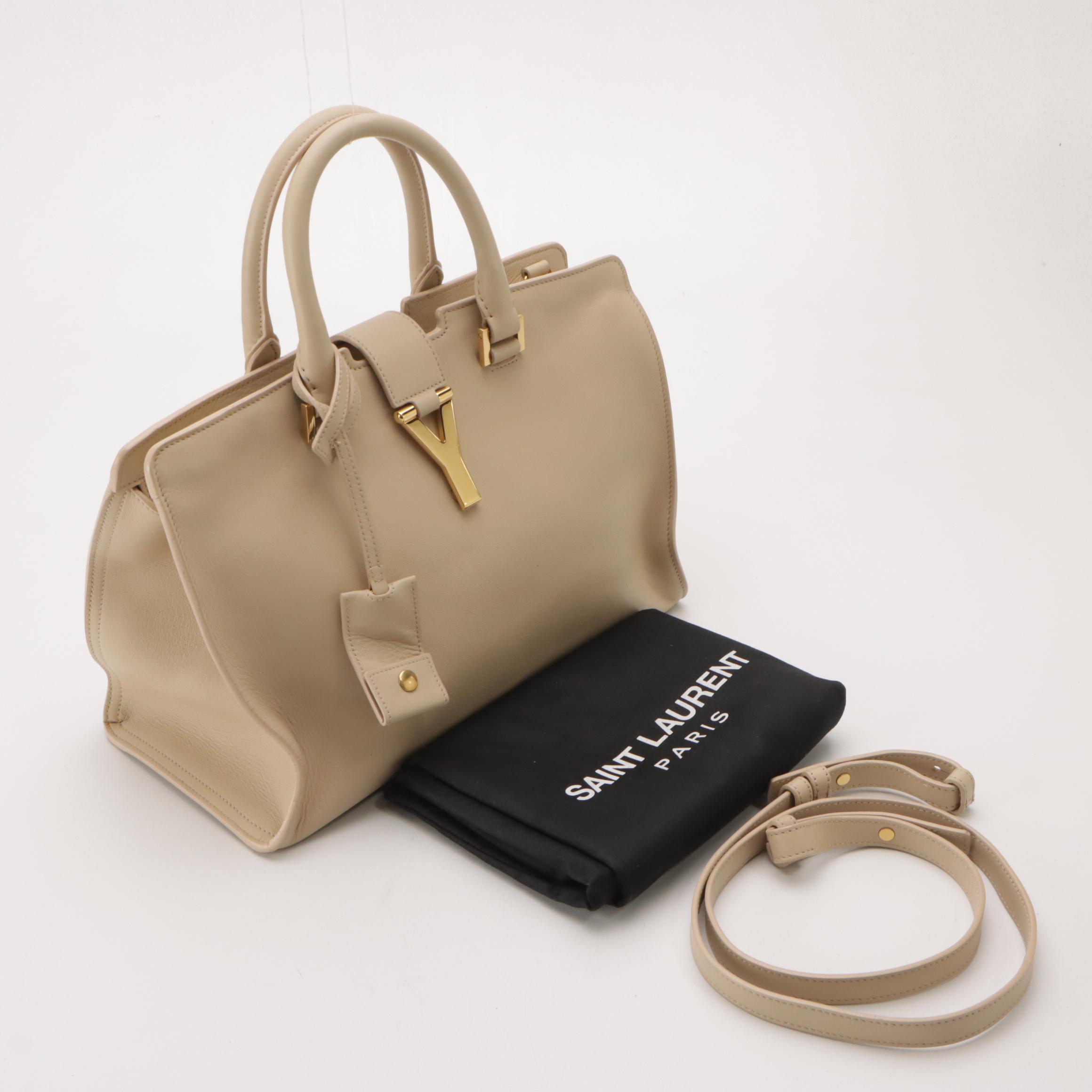 Saint Laurent YSL Cabas Two-Way Bag in Neutral Calfskin Leather
