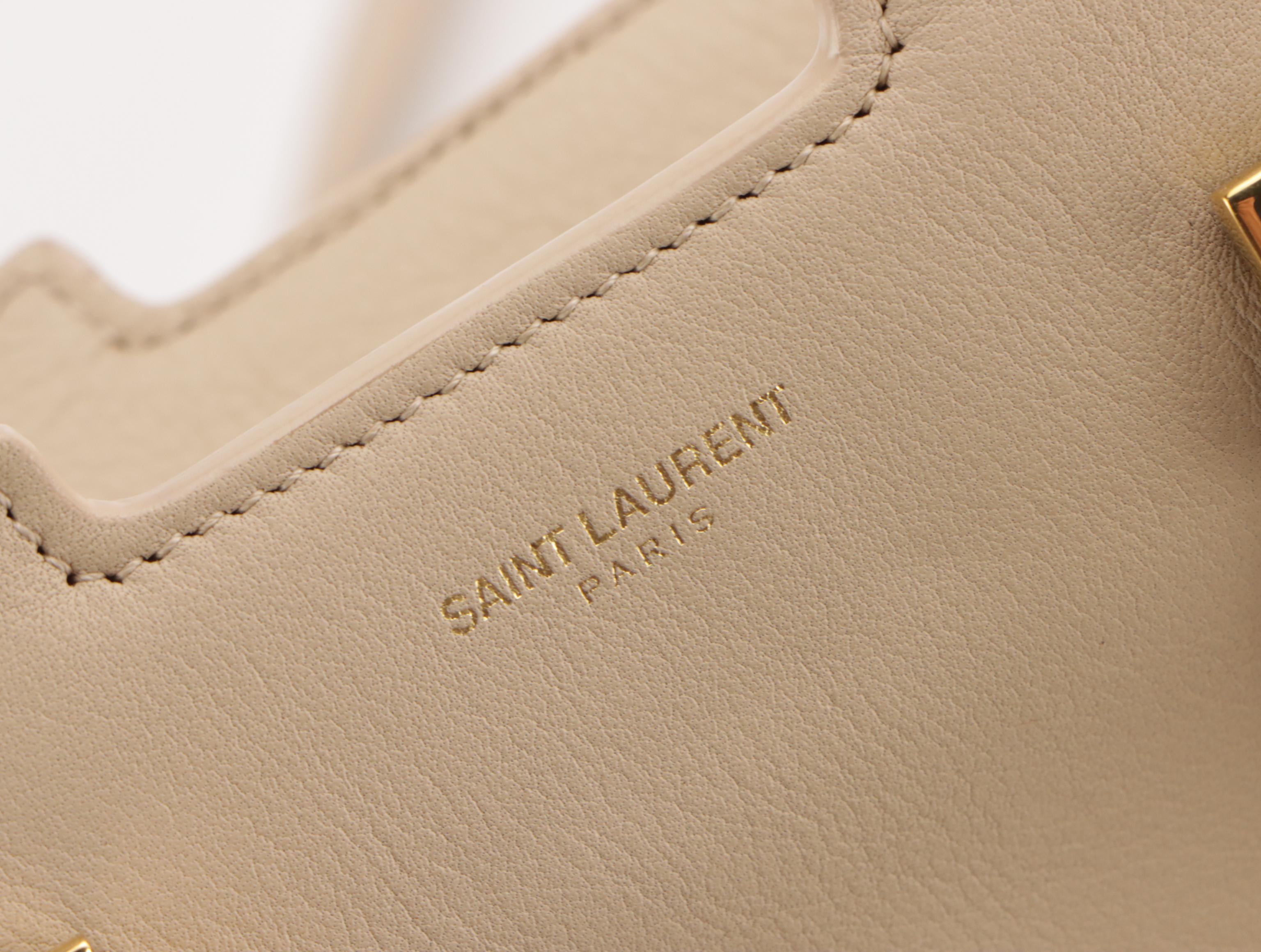 Saint Laurent YSL Cabas Two-Way Bag in Neutral Calfskin Leather