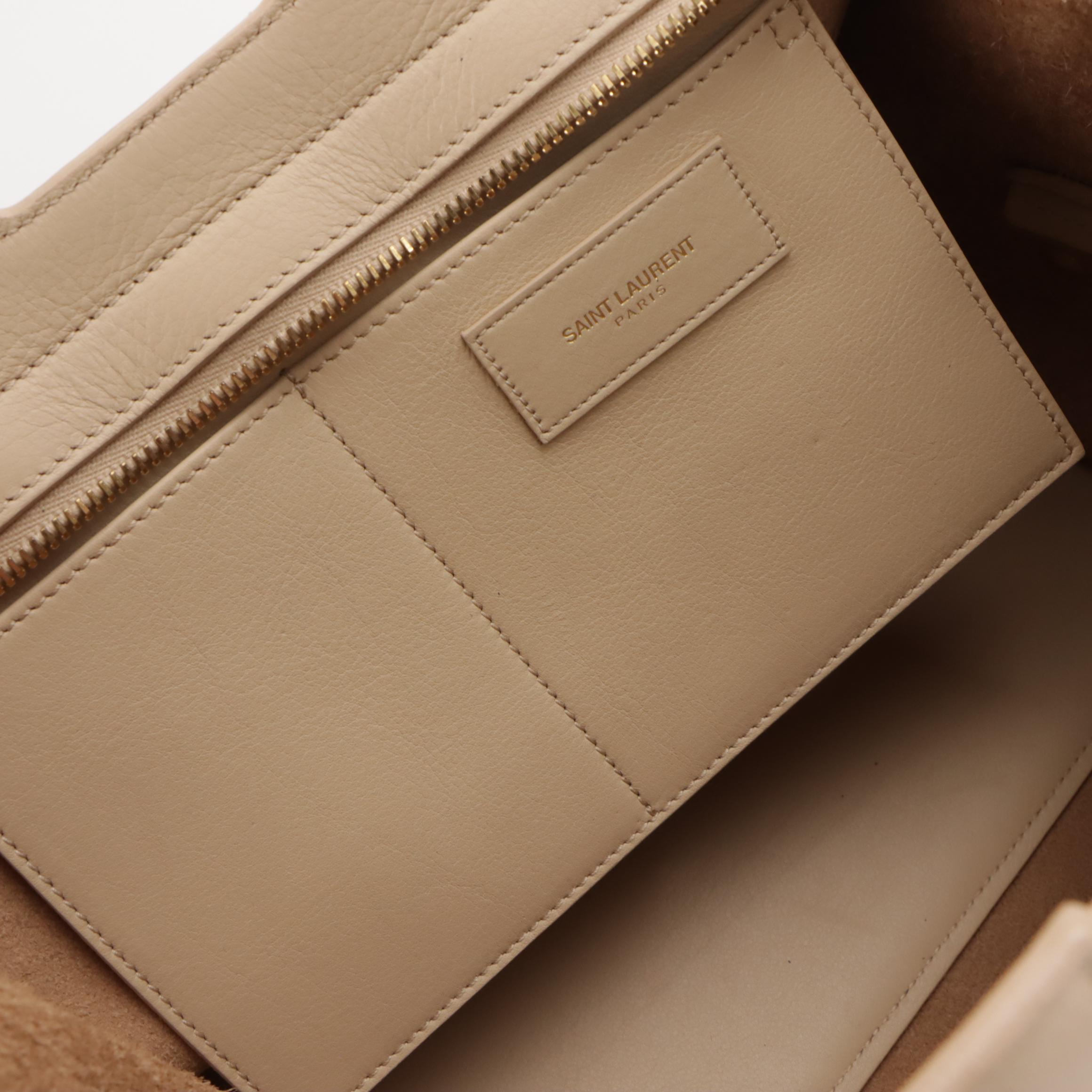 Saint Laurent YSL Cabas Two-Way Bag in Neutral Calfskin Leather