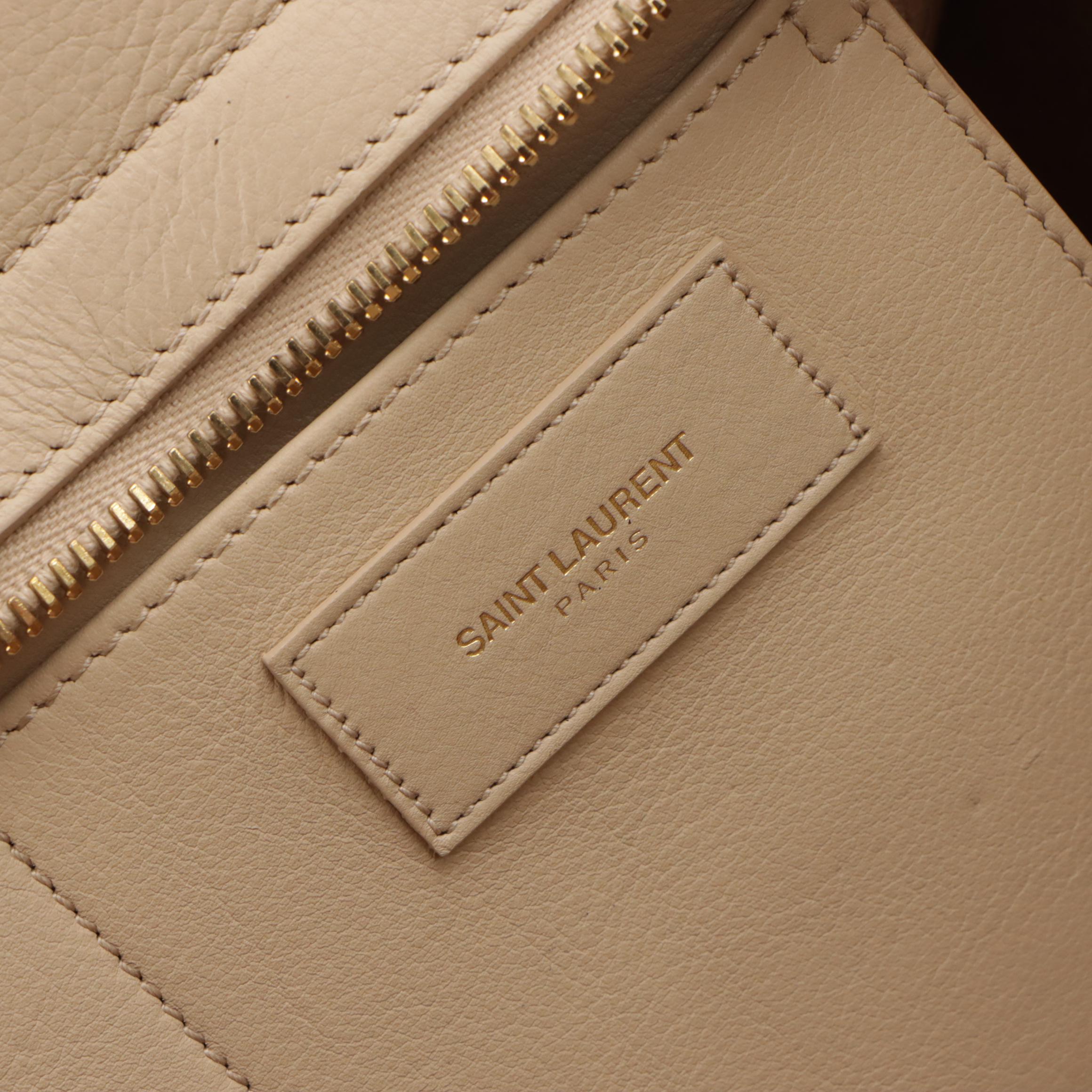 Saint Laurent YSL Cabas Two-Way Bag in Neutral Calfskin Leather