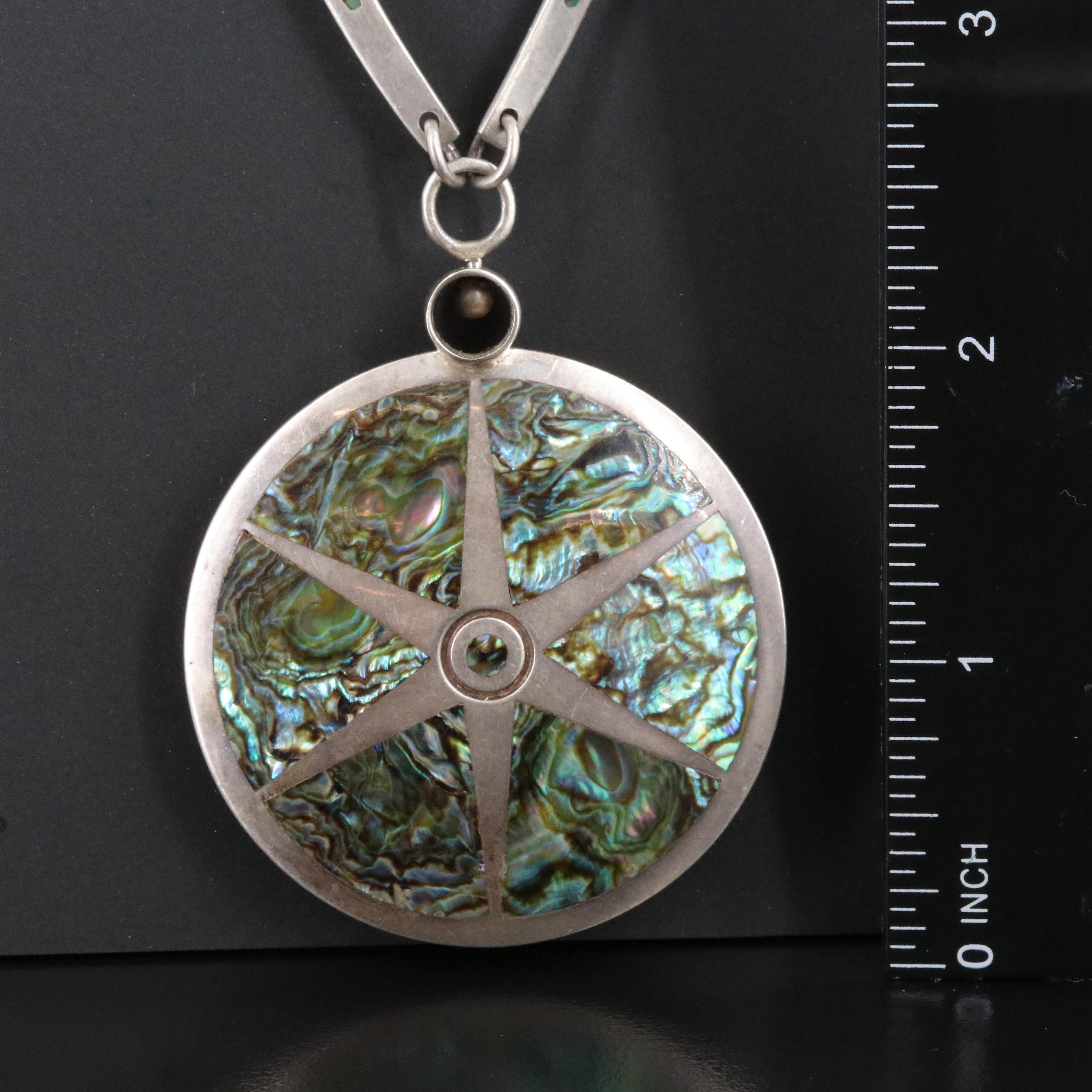 Sterling Abalone Inlay Pendant Necklace
